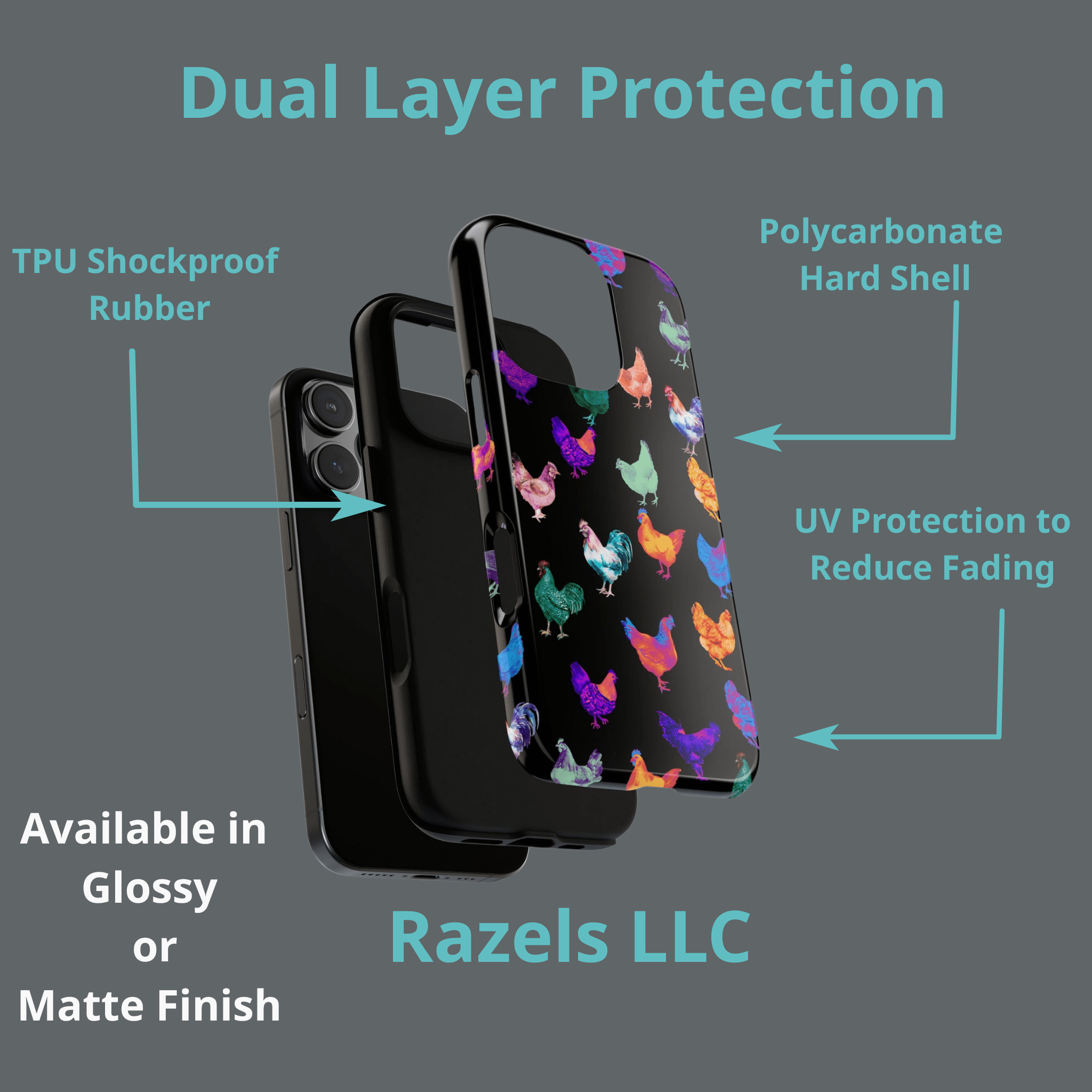 Cute Chicken Phone Case, Neon Chicken Phone Case, Chicken Lover Gift, QUIRKY PHONE CASE - Razels