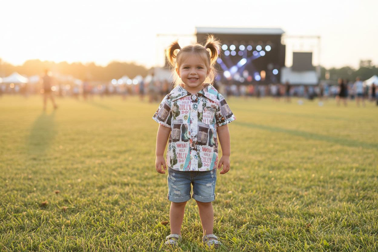 Get ready to dazzle with our adorable What Would Dolly Do? Cowgirl Shirt & Fringe Bodysuit.
The button-up shirt features a bold Western-inspired design, while the fringe bodysuit adds flair in vibrant pink. Shop Razels for Girls Western Wear