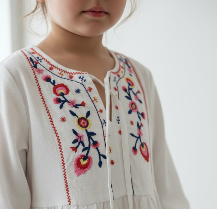 Girls' BOHO Embroidered Dress Tunic – Stylish Fall Outfit | Versatile Layering Piece
