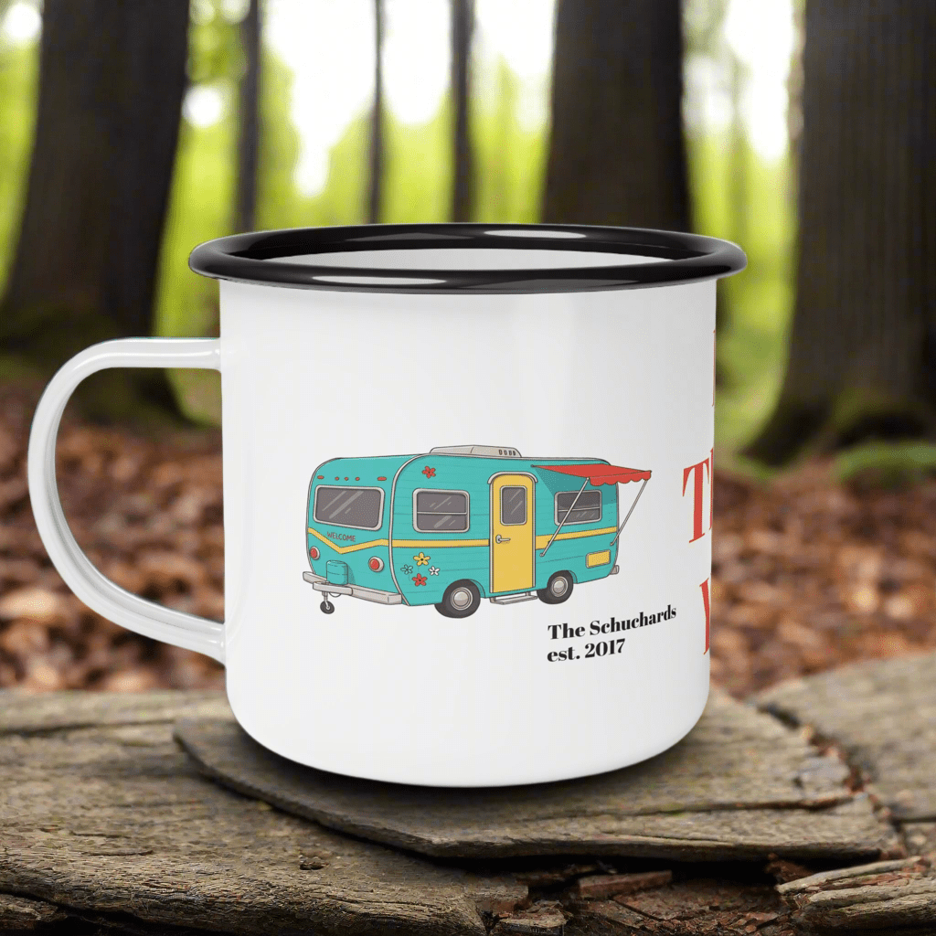 Family Personalized "RV There Yet" Enamel Camp Cup, Fun RV Adventure Mug, Camping Gift, Family Camping Cup, Gift For Traveler - Razels