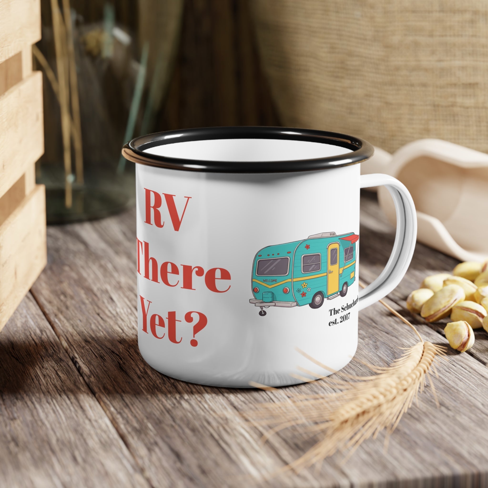 Family Personalized "RV There Yet" Enamel Camp Cup, Fun RV Adventure Mug, Camping Gift, Family Camping Cup, Gift For Traveler - Razels