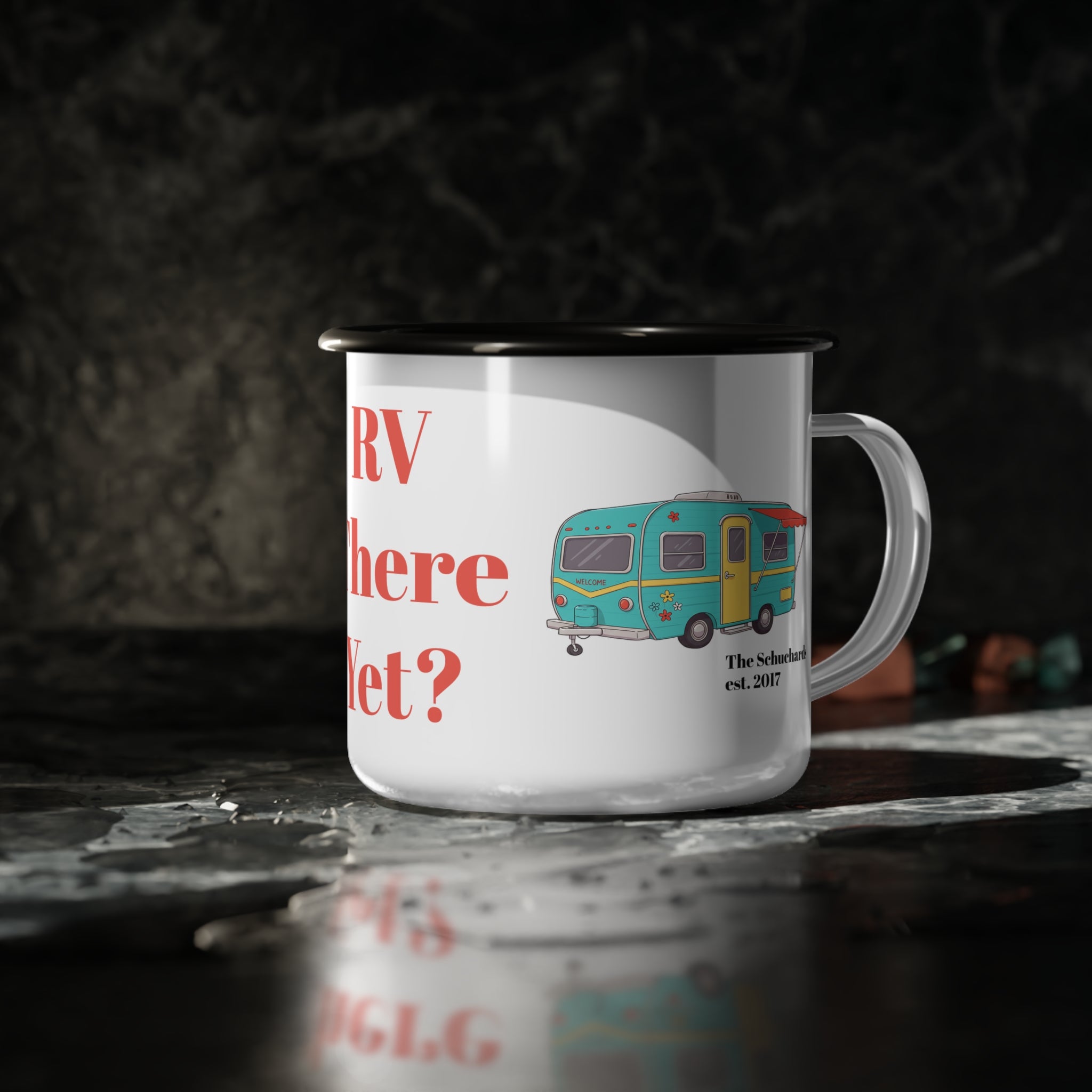 Family Personalized "RV There Yet" Enamel Camp Cup, Fun RV Adventure Mug, Camping Gift, Family Camping Cup, Gift For Traveler - Razels