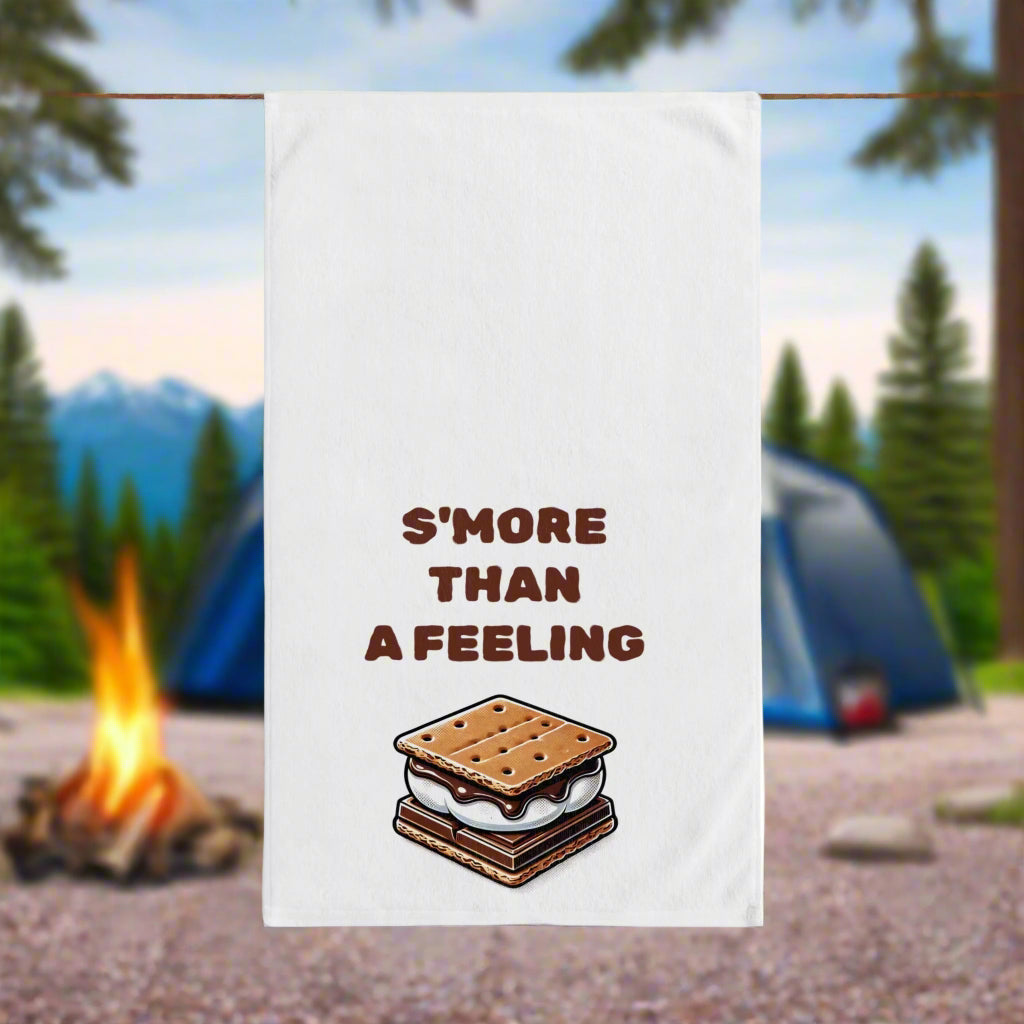 Funny S'mores Hand Towel – "S'more Than a Feeling" Camp Kitchen Decor, Gift for Campers & Bakers - Razels