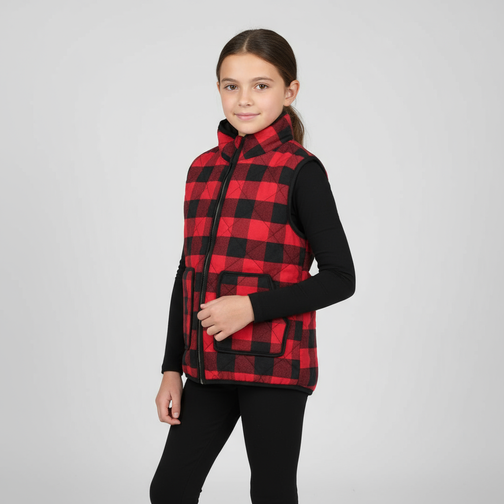 girls buffalo plaid vest