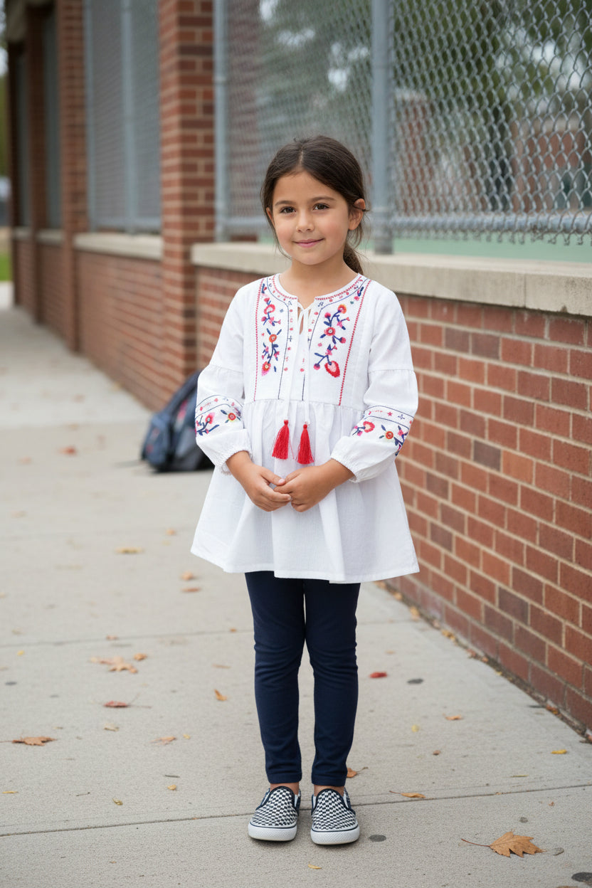 girls BOHO Embroidered Dress Tunic – Stylish Fall Outfit | Versatile Layering Piece