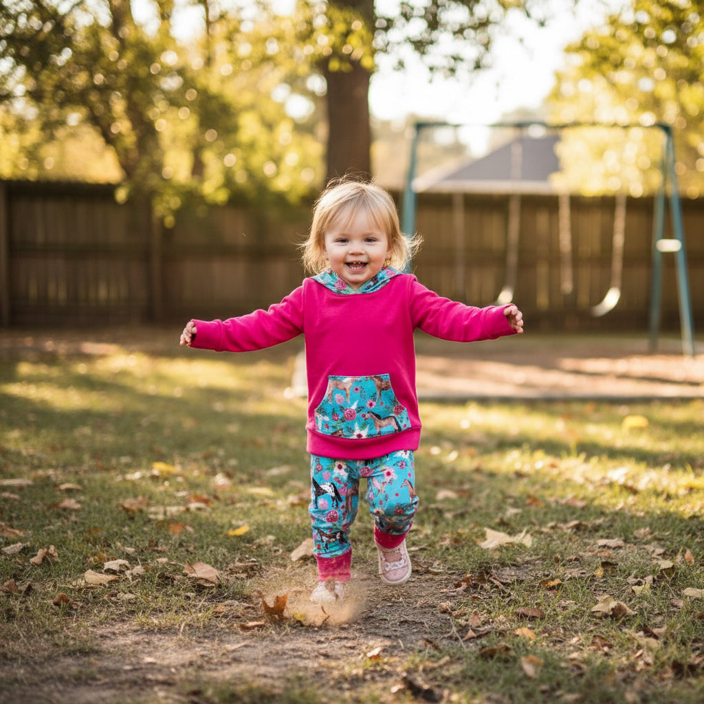 Baby Girl Horse Outfit: Hot Pink Hoodie & Jogger Set -Razels