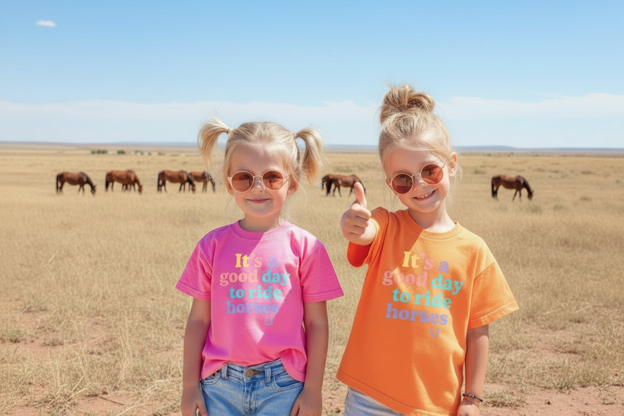 Girls Horse tShirt - Good Day to Ride Horses Tee, Youth Western Cowgirl Top -Razels