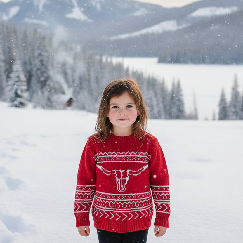 girls red longhorn cowgirl sweater