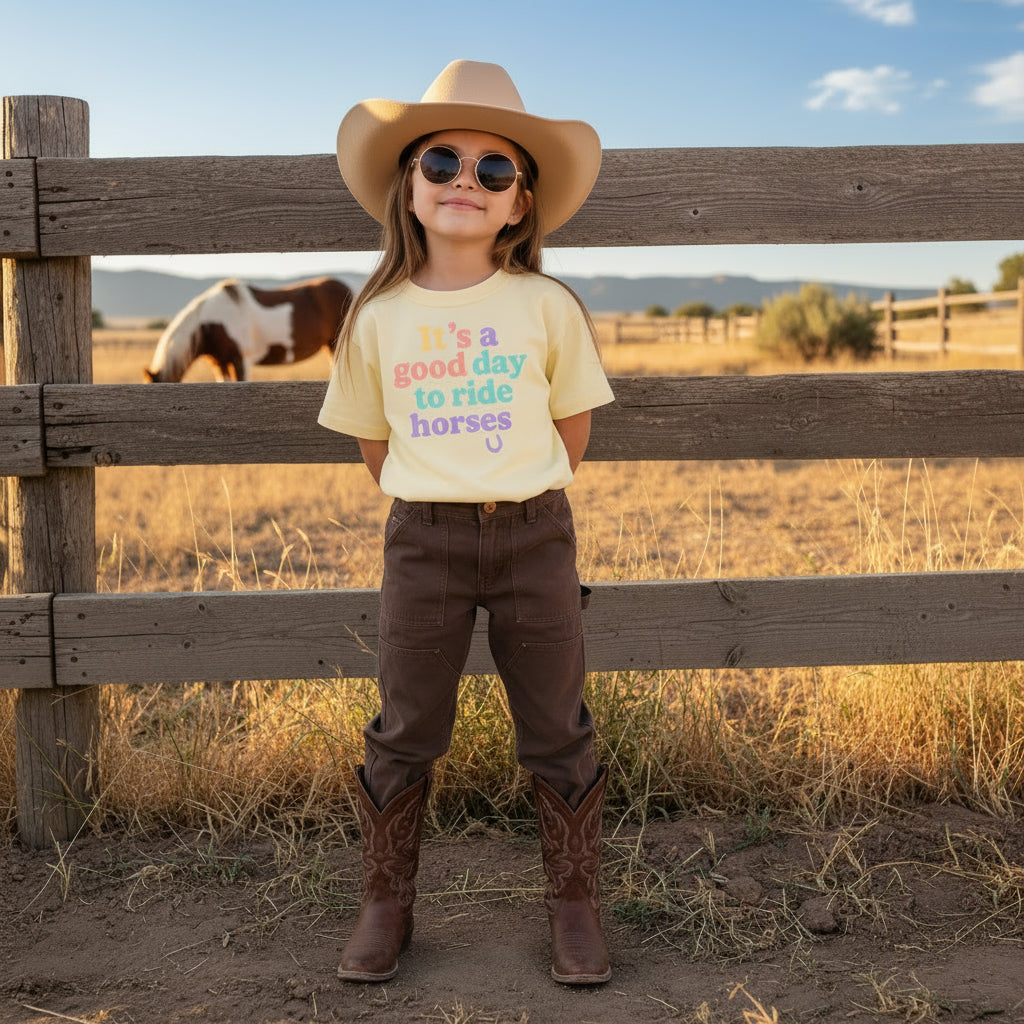 Girls Horse tShirt - Good Day to Ride Horses Tee, Youth Western Cowgirl Top -Razels