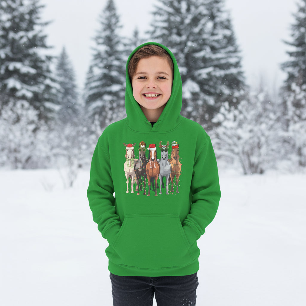 Kids Holiday Horse Hoodie, Festive Western Christmas Sweatshirt, Christmas Horse -Razels