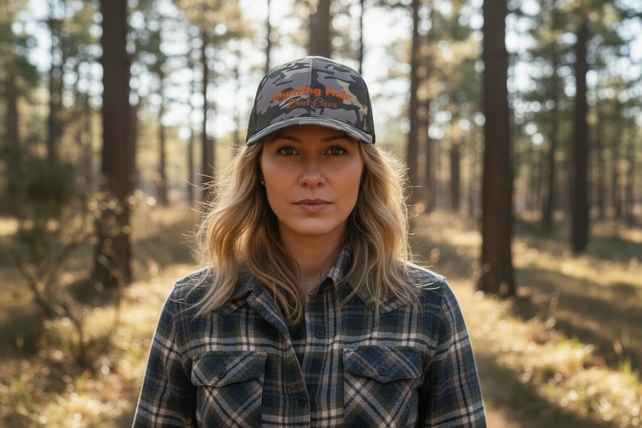 Custom Embroidered Camo Trucker Hat: Hunting Wife Cap