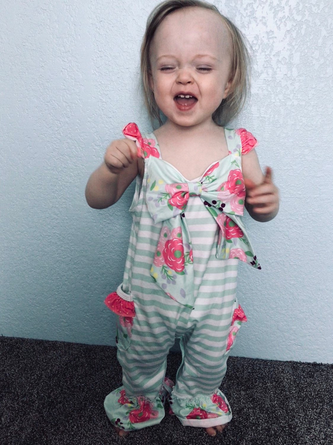 Spring Floral ROMPER Baby Girl, Striped Romper – 18/24M – LAST ONE! -Razels