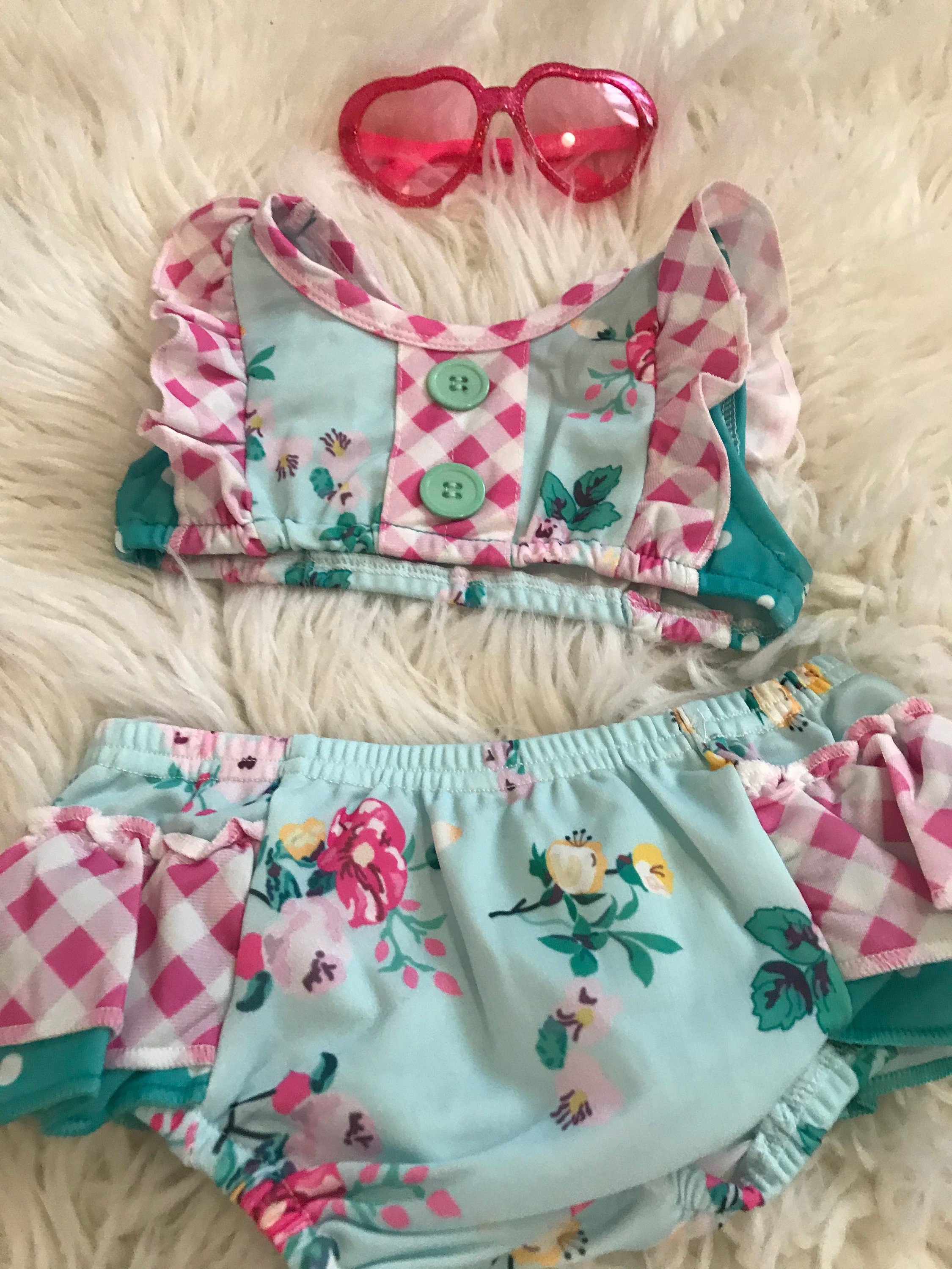 Floral Ruffle Butt Bikini – Polka Dot Flower Ruffle Swimsuit | 12\18 months