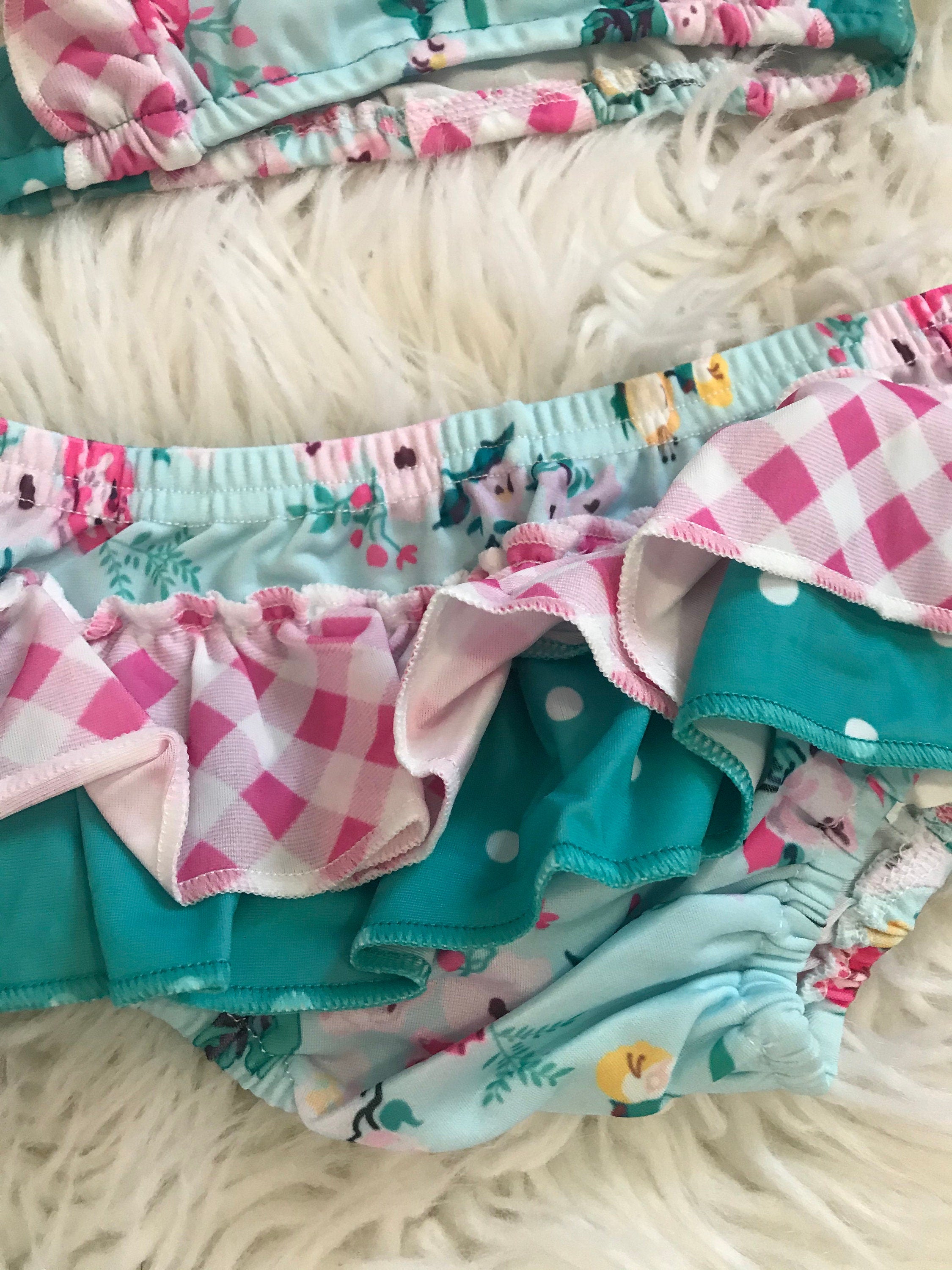 Floral Ruffle Butt Bikini – Polka Dot Flower Ruffle Swimsuit | 12\18 months