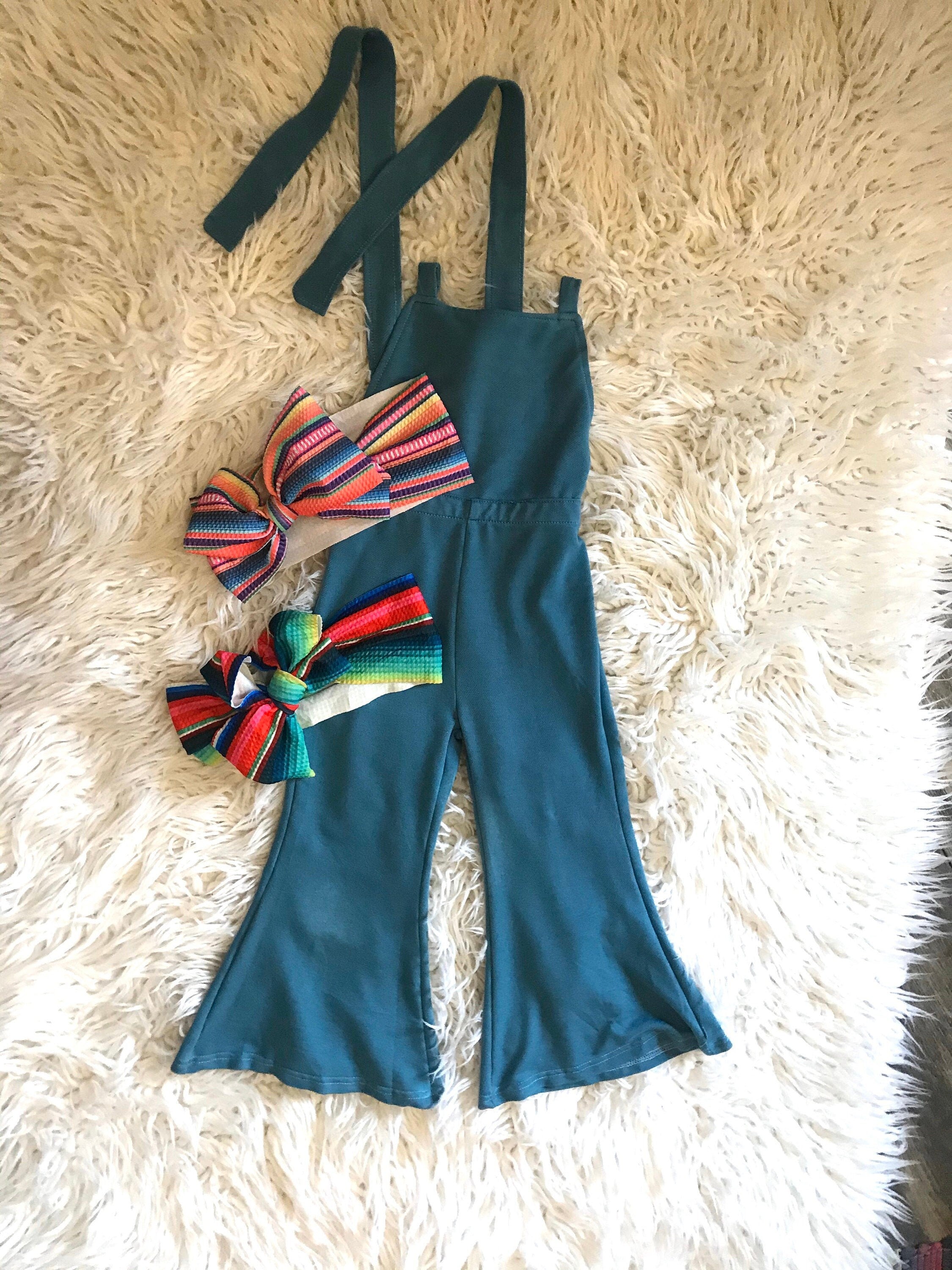 Toddler Girls Serape, Denim Jumpsuit - Serape Stripe Overalls, BOHO Suspender Pants, Western Toddler Outfit With adjustable shoulder straps, you'll get a perfect fit that grows with your child. Comfortable, versatile, and oh-so-fun!