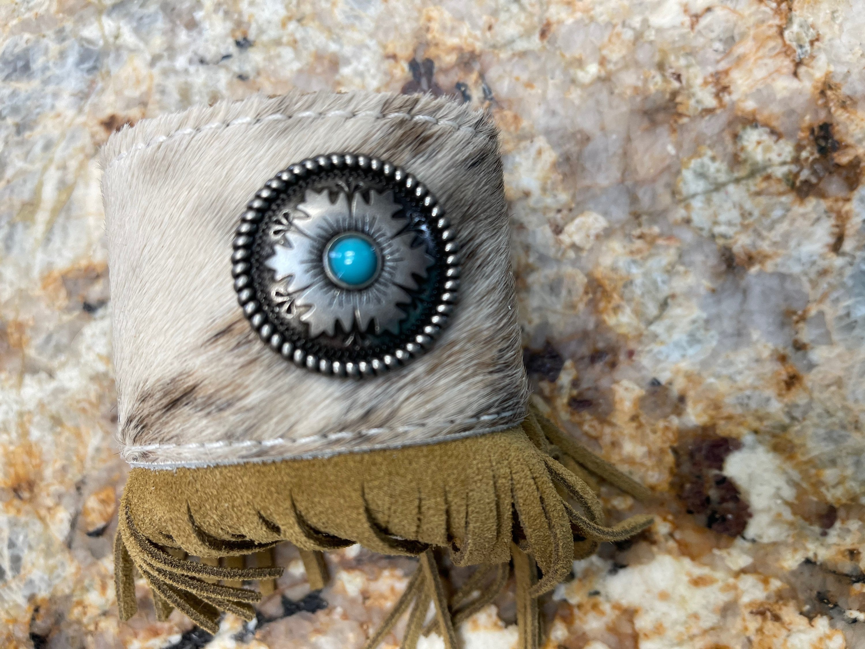 Fringe Cuff: Cowhide Bracelet, Concho & Western Cuff Bracelet for Women - Boho Cowgirl Jewelry Accessory -Razels