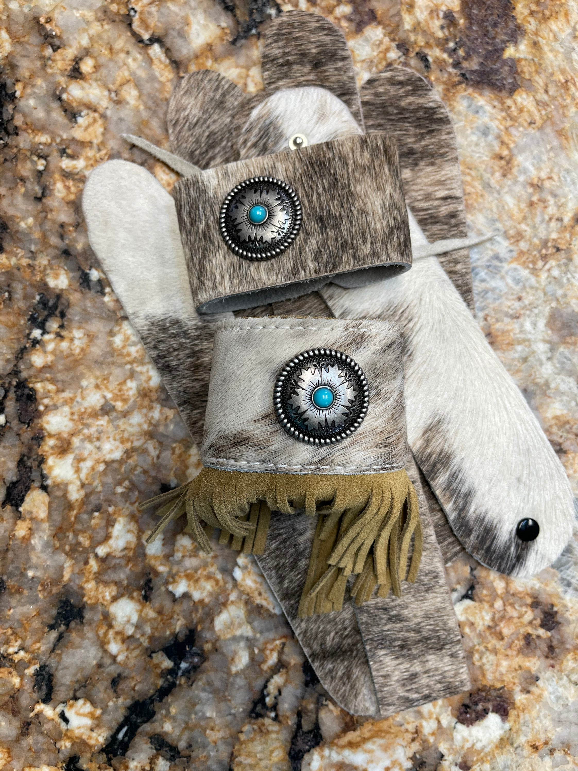 Fringe Cuff: Cowhide Bracelet, Concho & Western Cuff Bracelet for Women - Boho Cowgirl Jewelry Accessory -Razels