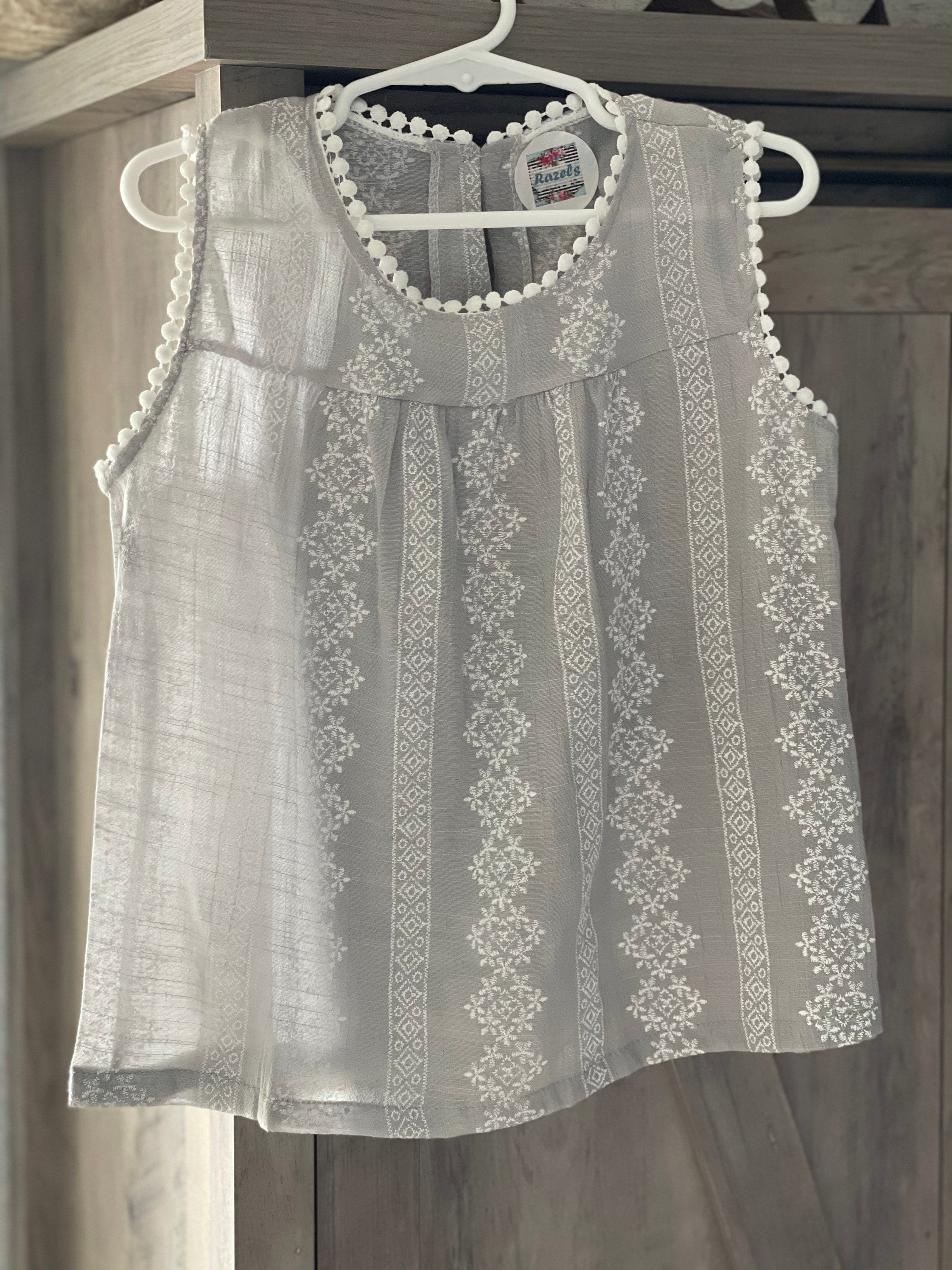 Embroidered Tank Top for Girls, Light Cotton Boho Summer Layering Shirt -Razels
