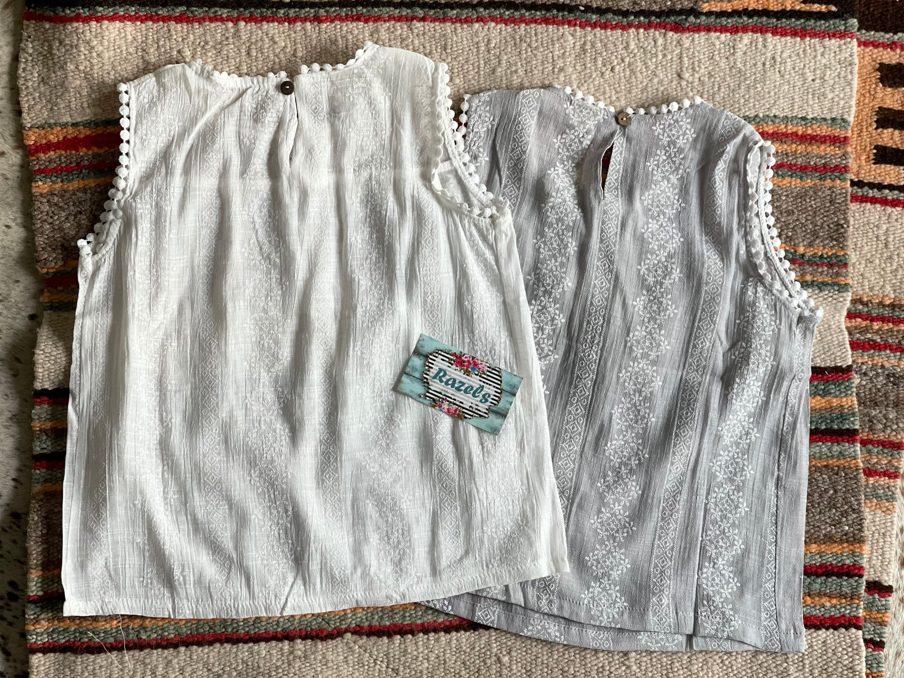 Embroidered Tank Top for Girls, Light Cotton Boho Summer Layering Shirt -Razels