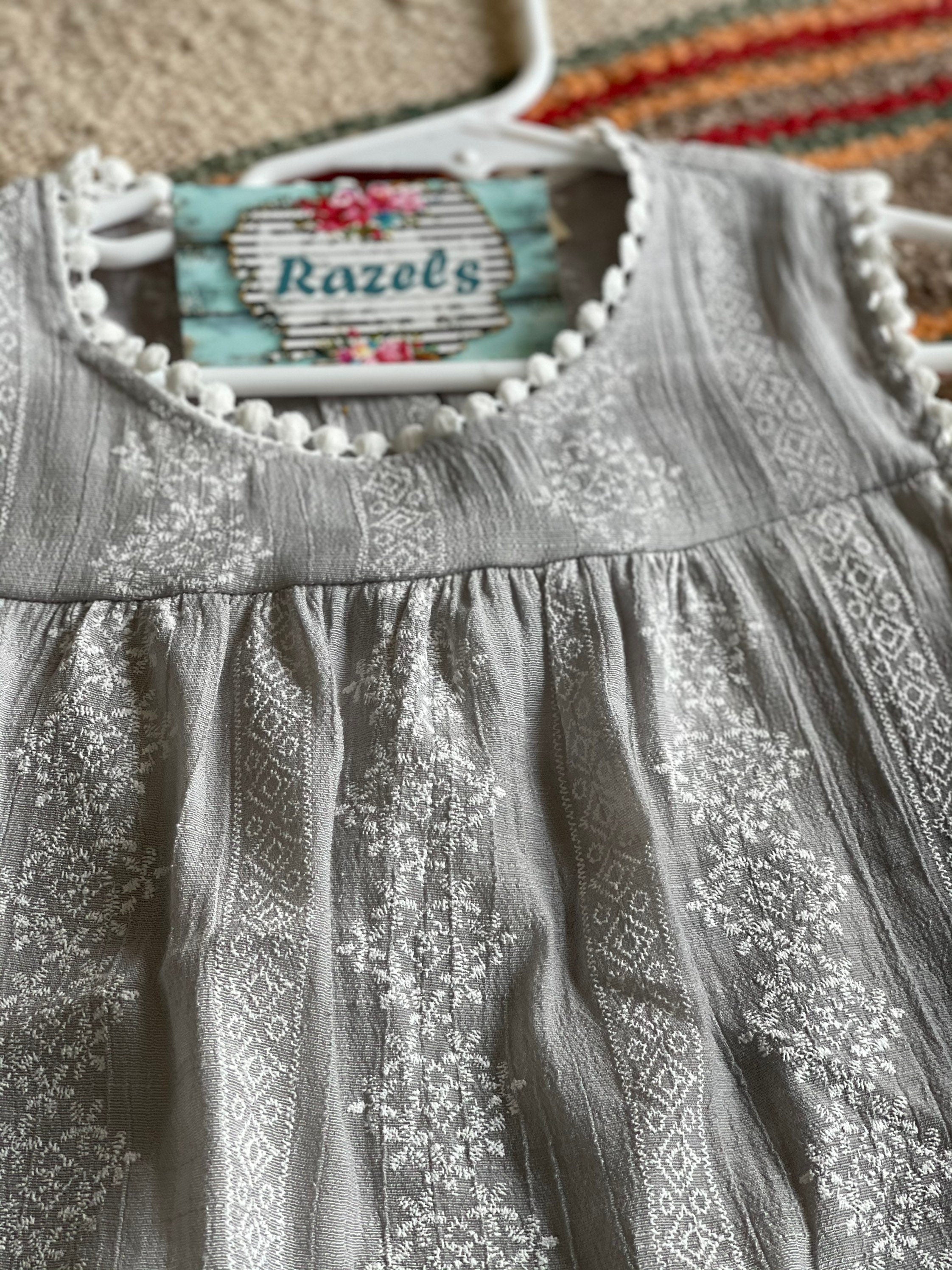 Embroidered Tank Top for Girls, Light Cotton Boho Summer Layering Shirt -Razels