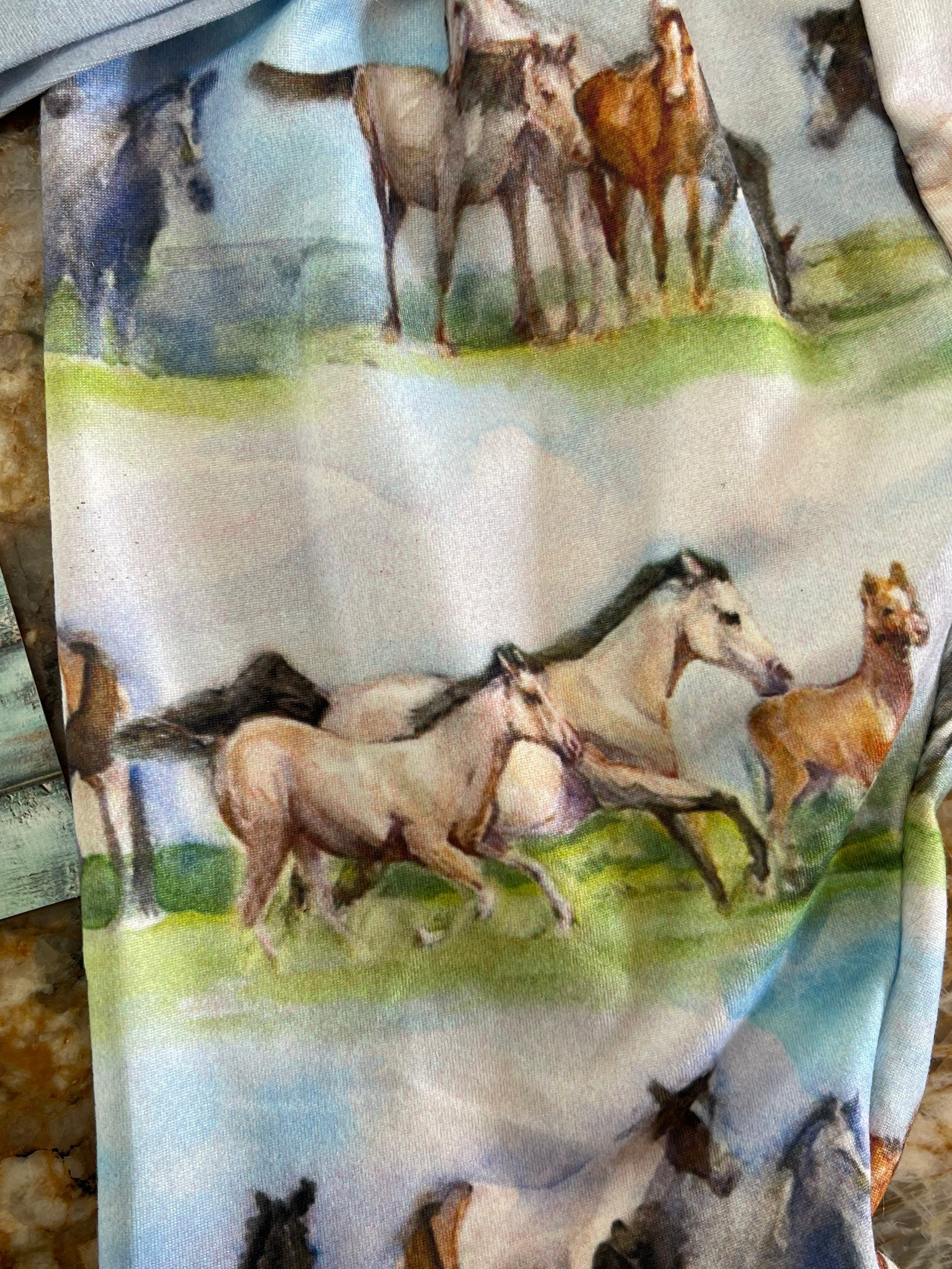 Horse Outfit, BABY Girls Bell Bottom Vintage Horse Pants & Retro Horse Shirt for 3-6 months, 6-12 months, 12-18 months -Razels