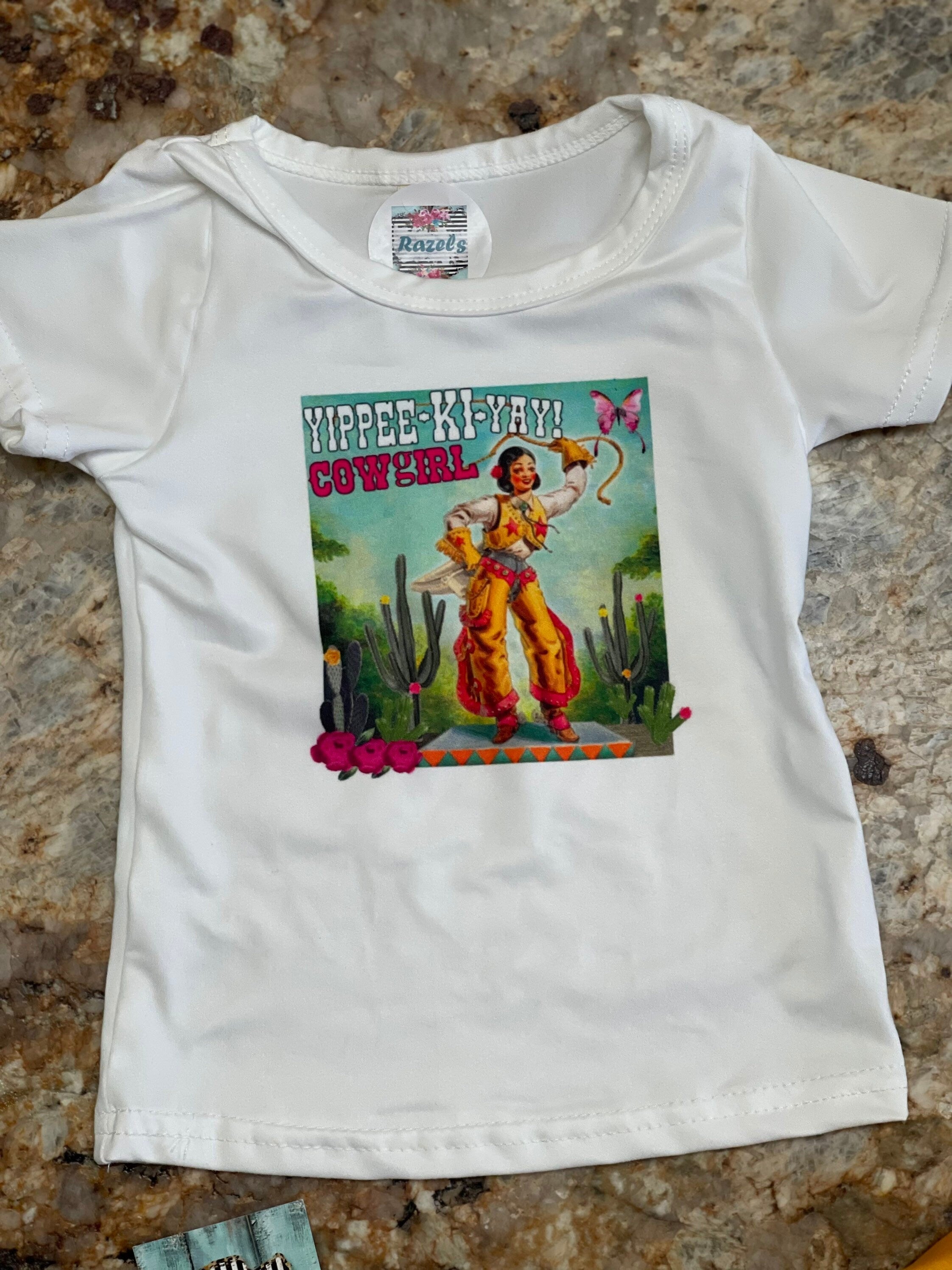 Yippee Ki Yay Cowgirl Bell Bottom Outfit, mustard yellow star flares