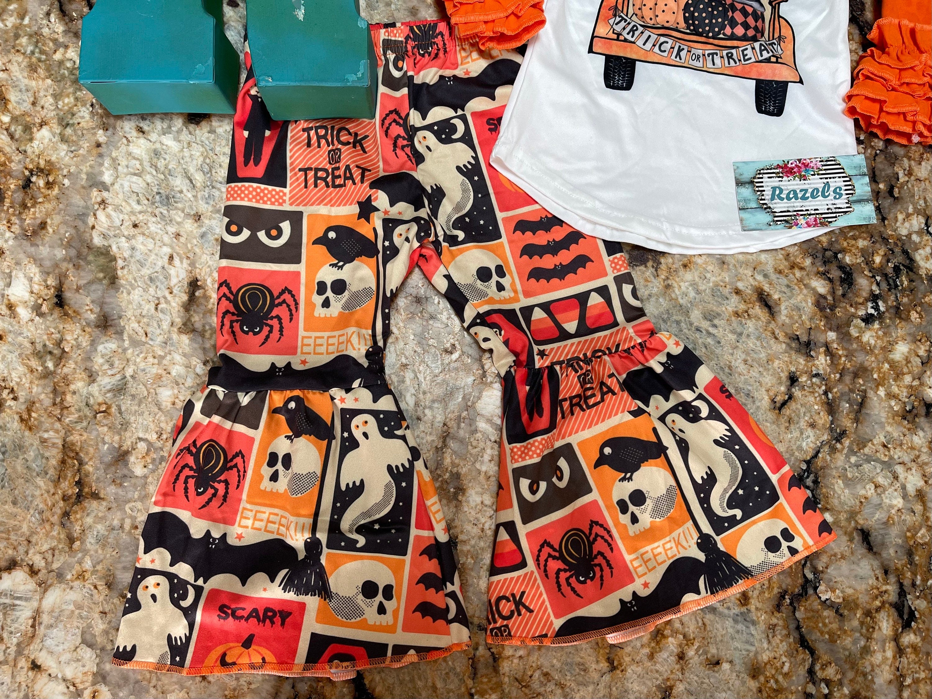 GirlsHalloween Bell Bottom Outfit. Halloween Truck Trick or Treat