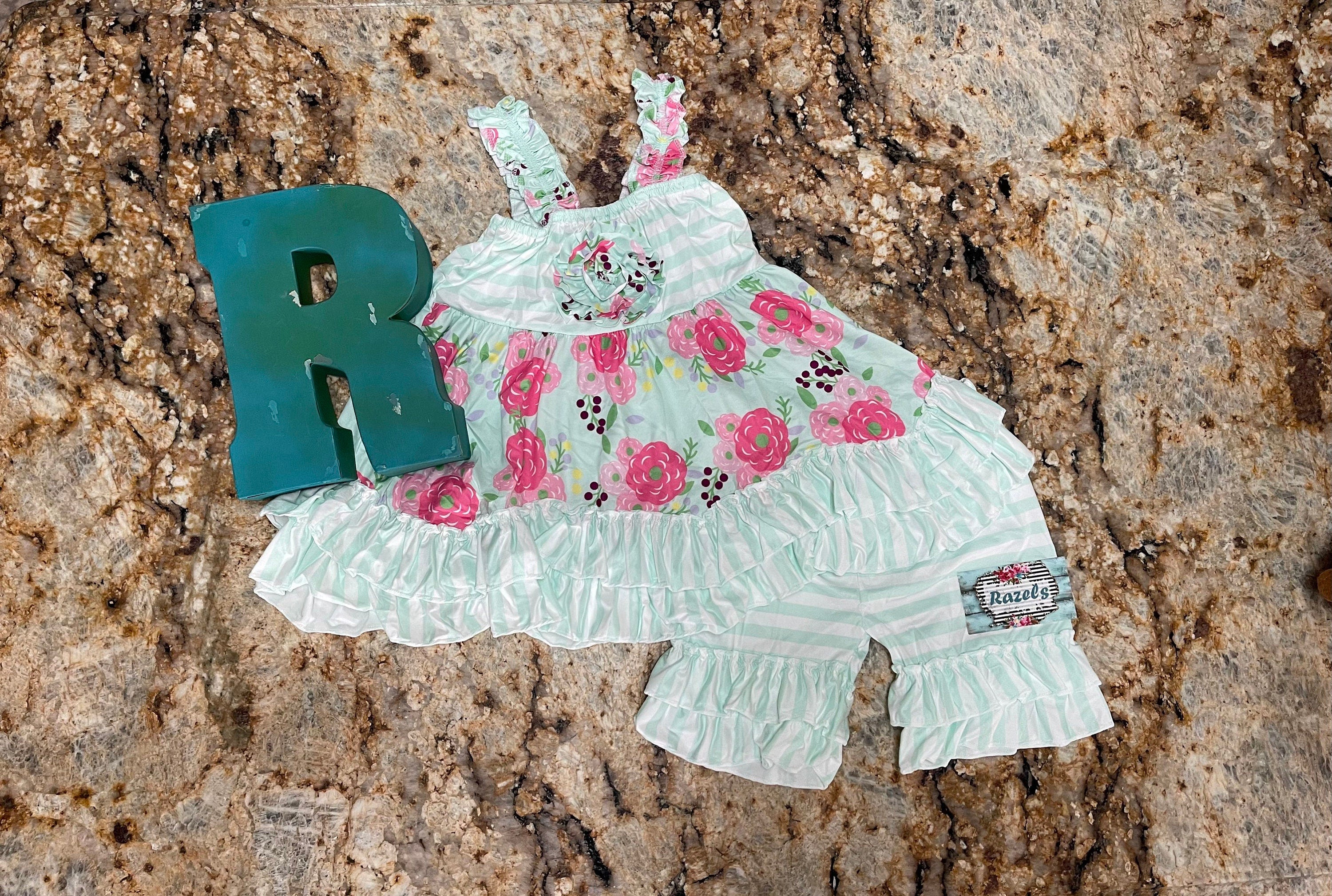 Toddler Floral Swing Tank, Striped Ruffle Short Set