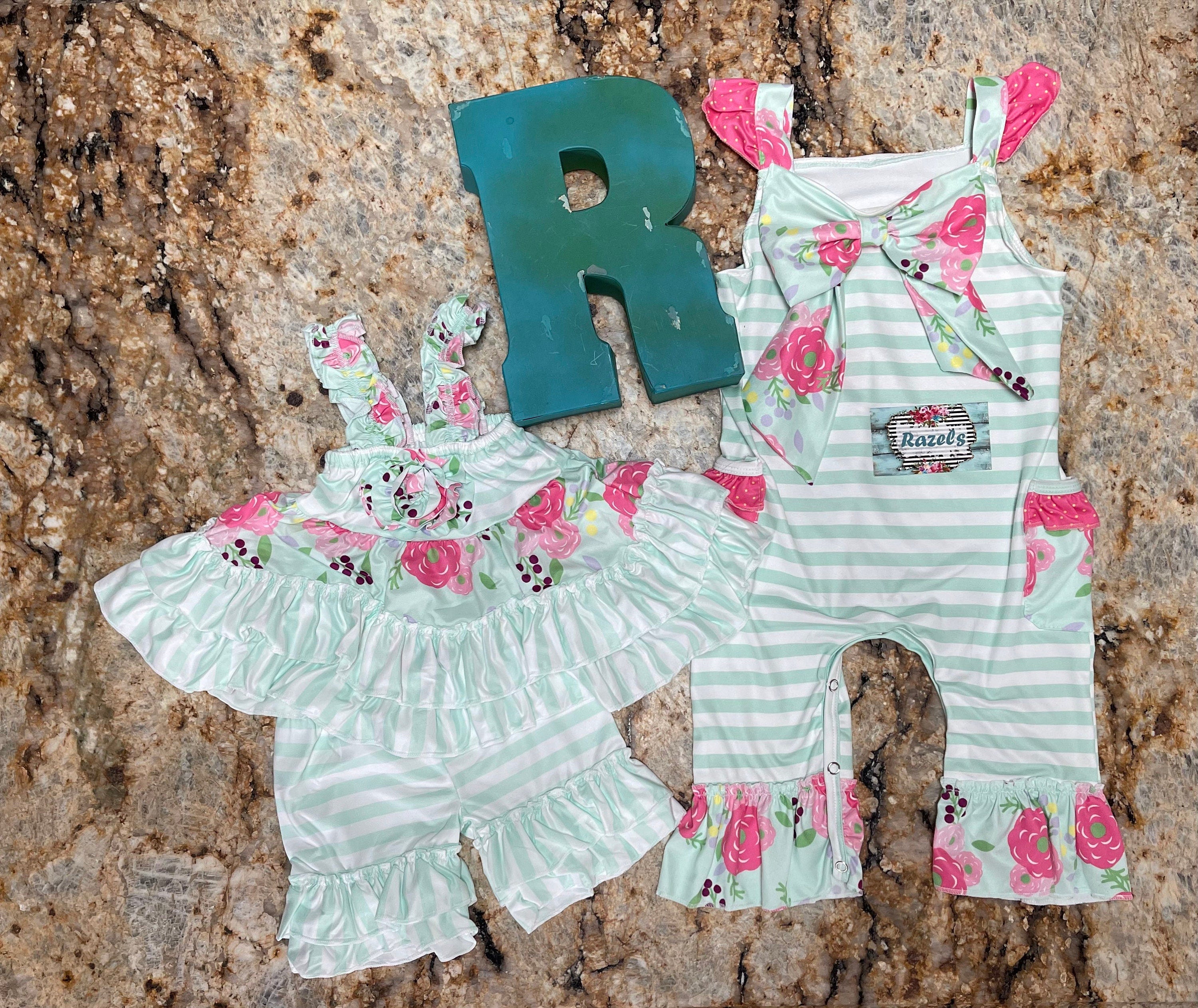 Spring Floral ROMPER Baby Girl, Striped Romper – 18/24M – LAST ONE! -Razels