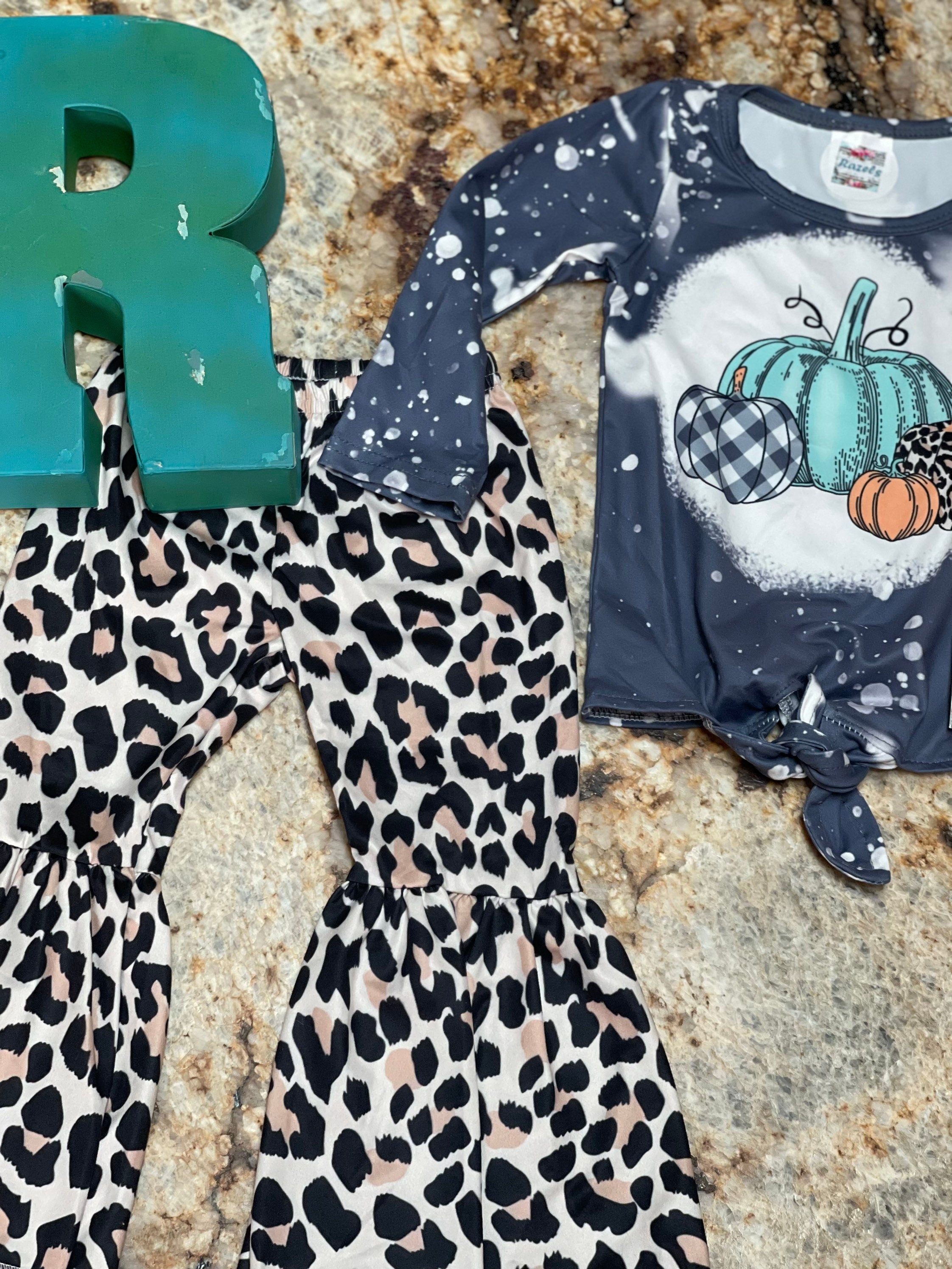 Toddler, GIRLS FALL OUTFIT / Cheetah Leopard Pumpkin Bell Bottom Outfit