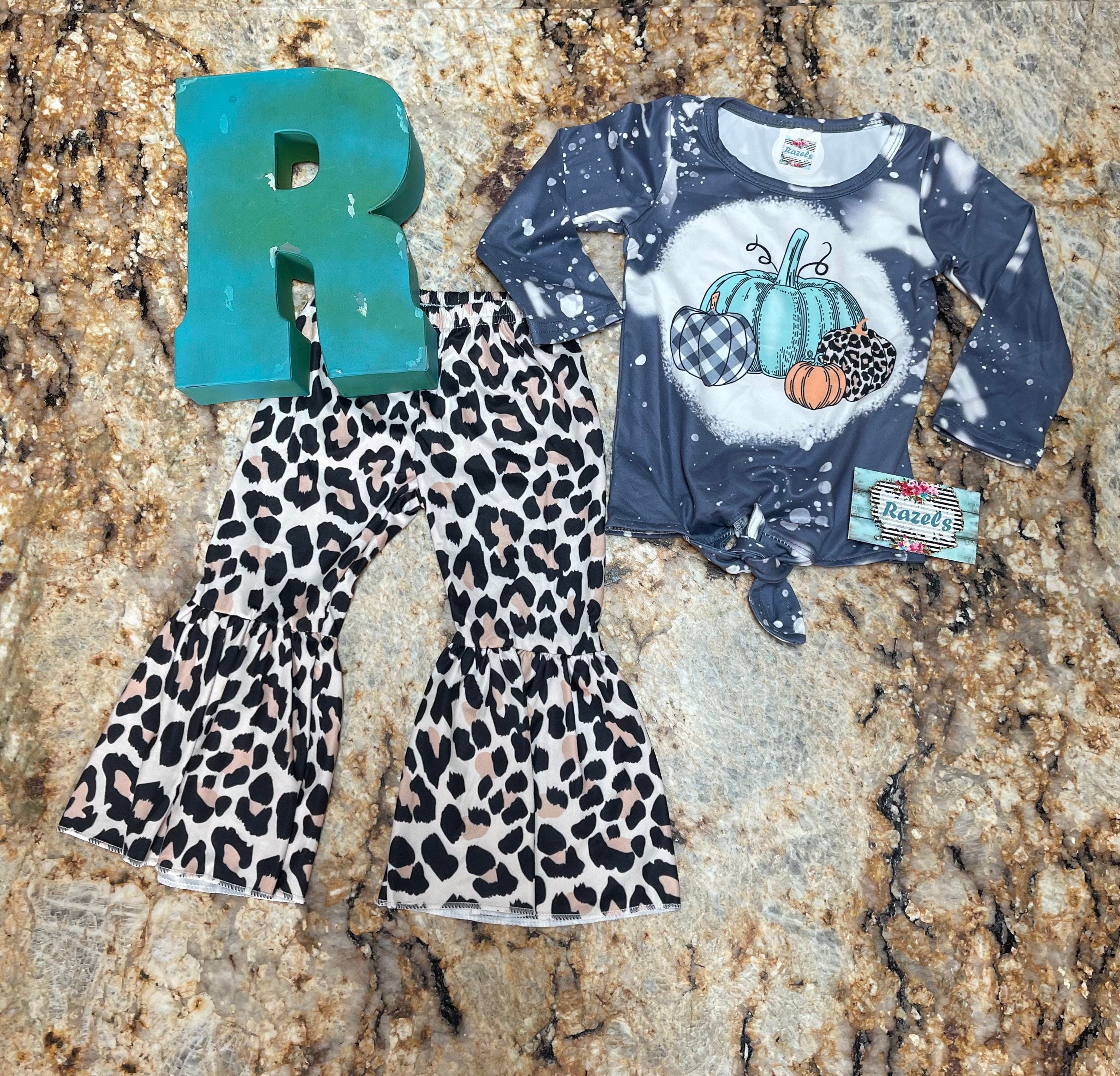 Toddler, GIRLS FALL OUTFIT / Cheetah Leopard Pumpkin Bell Bottom Outfit