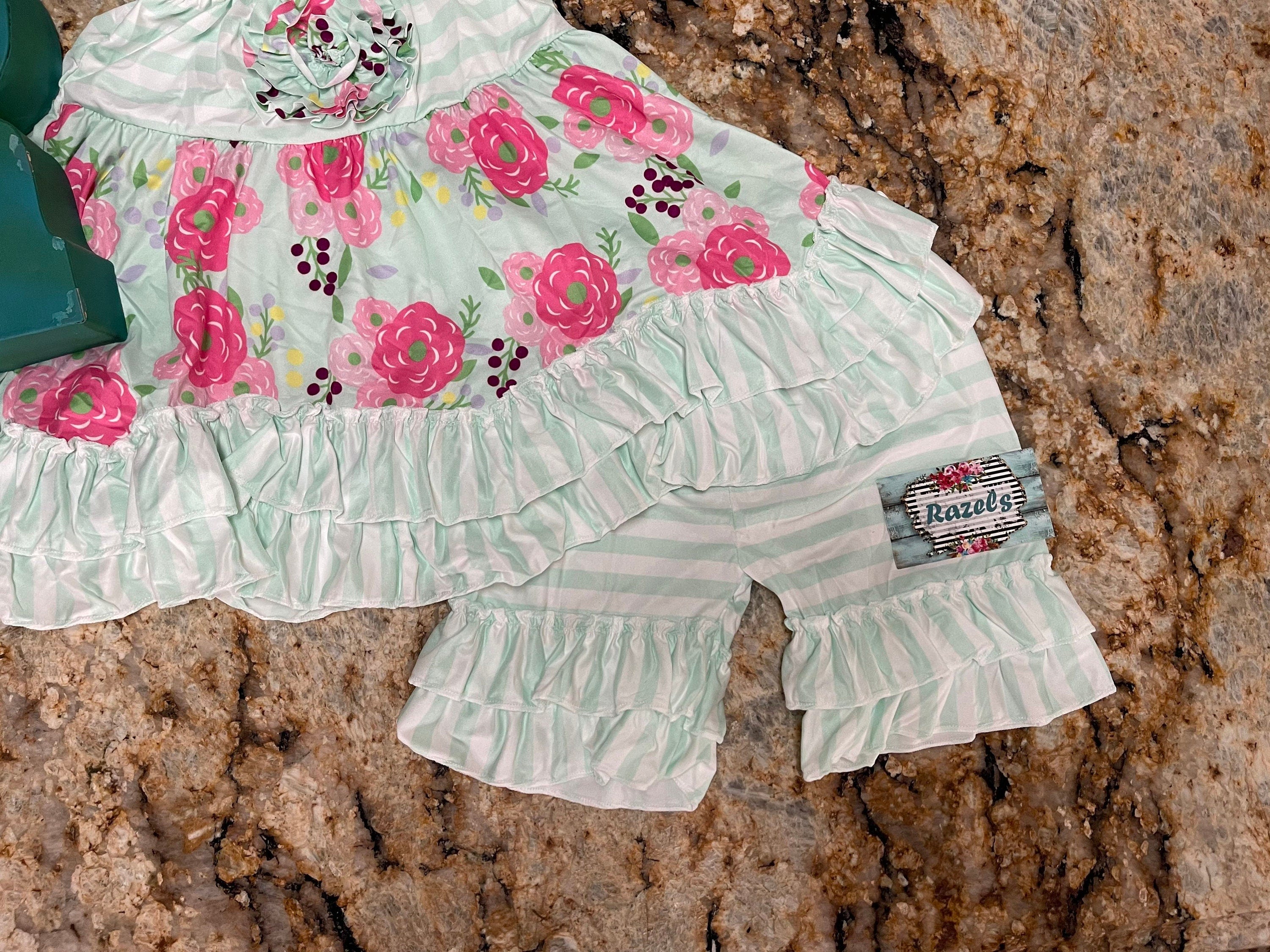 Toddler Floral Swing Tank, Striped Ruffle Short Set