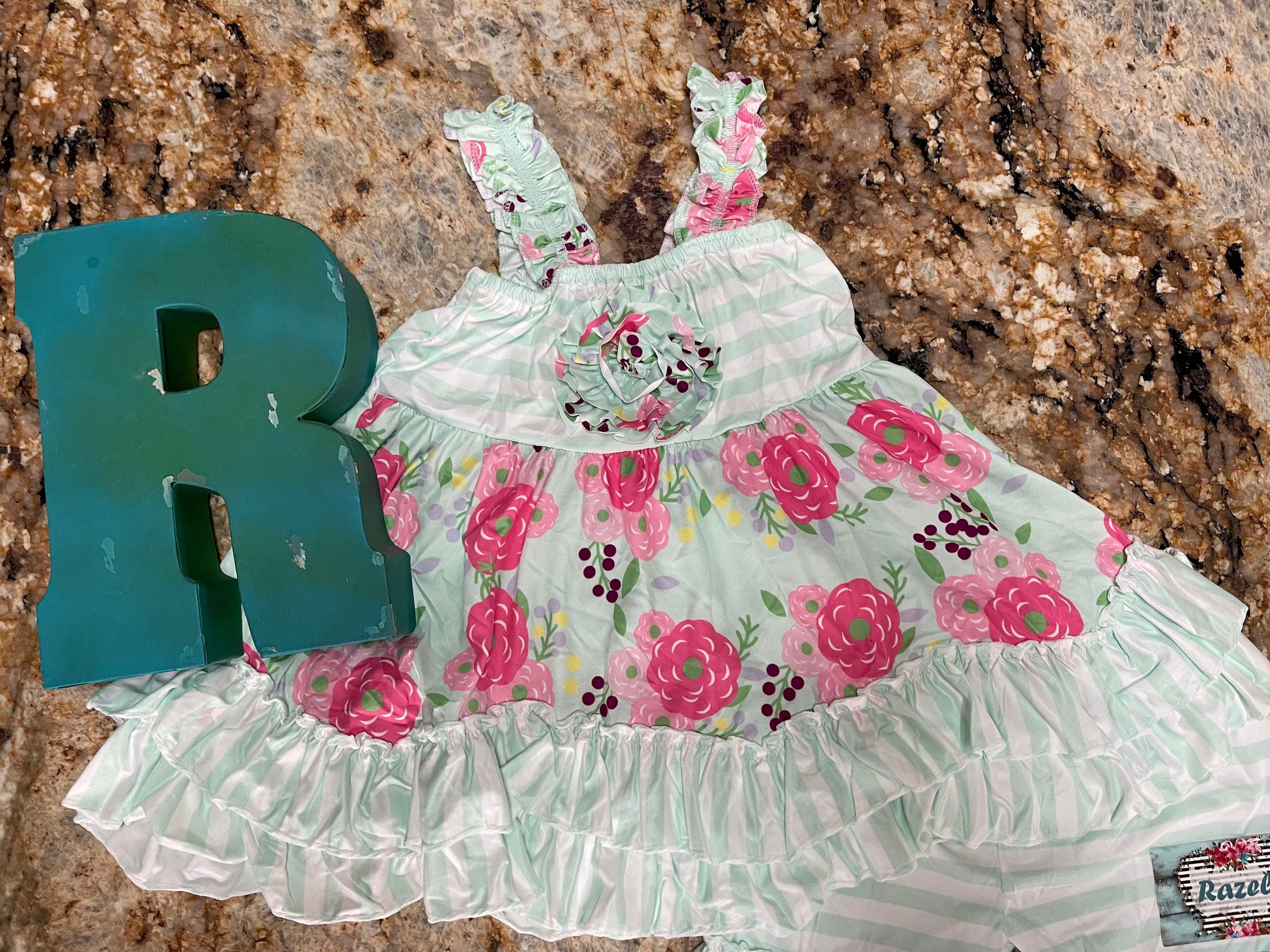 Toddler Floral Swing Tank, Striped Ruffle Short Set