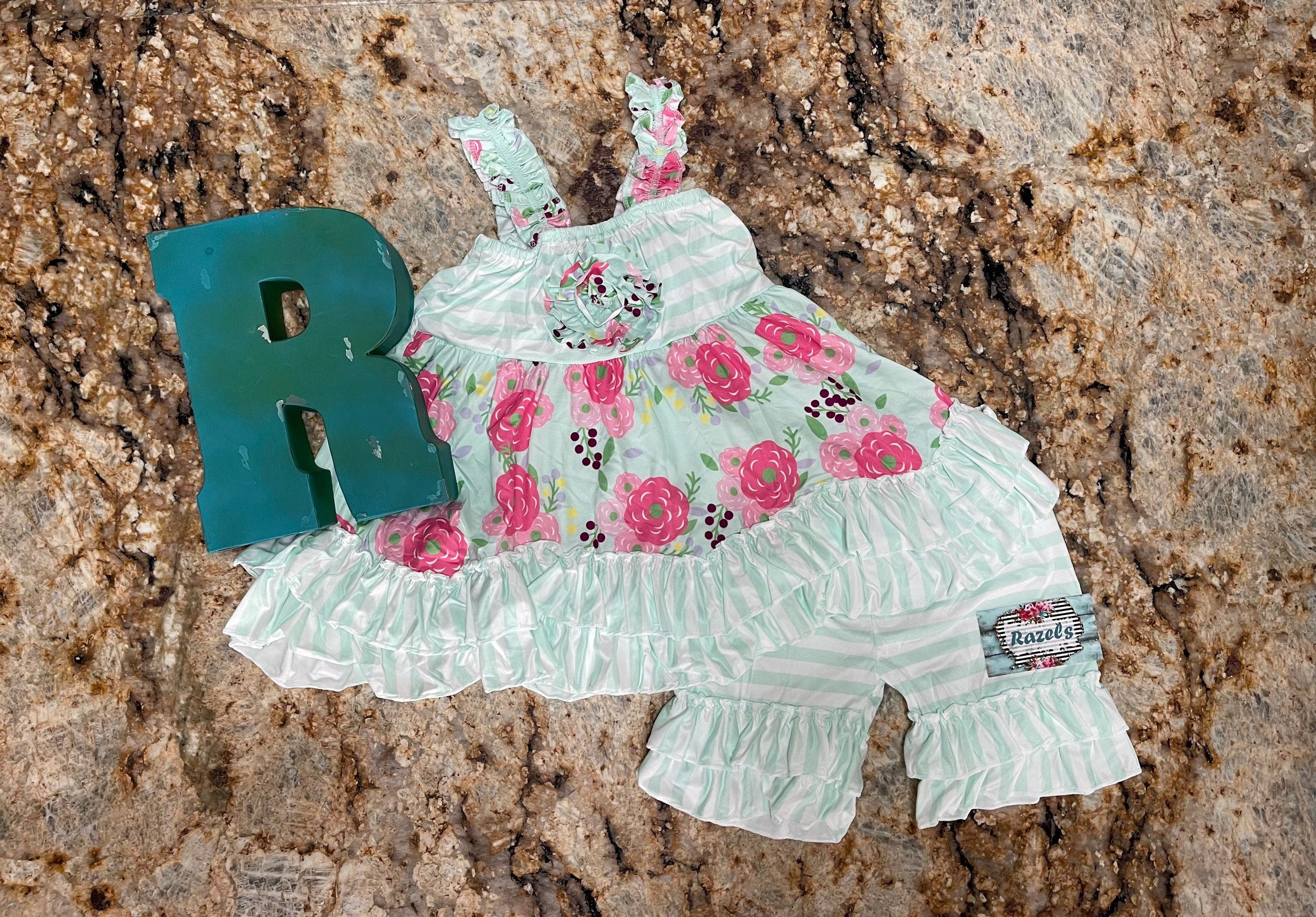 Toddler Floral Swing Tank, Striped Ruffle Short Set