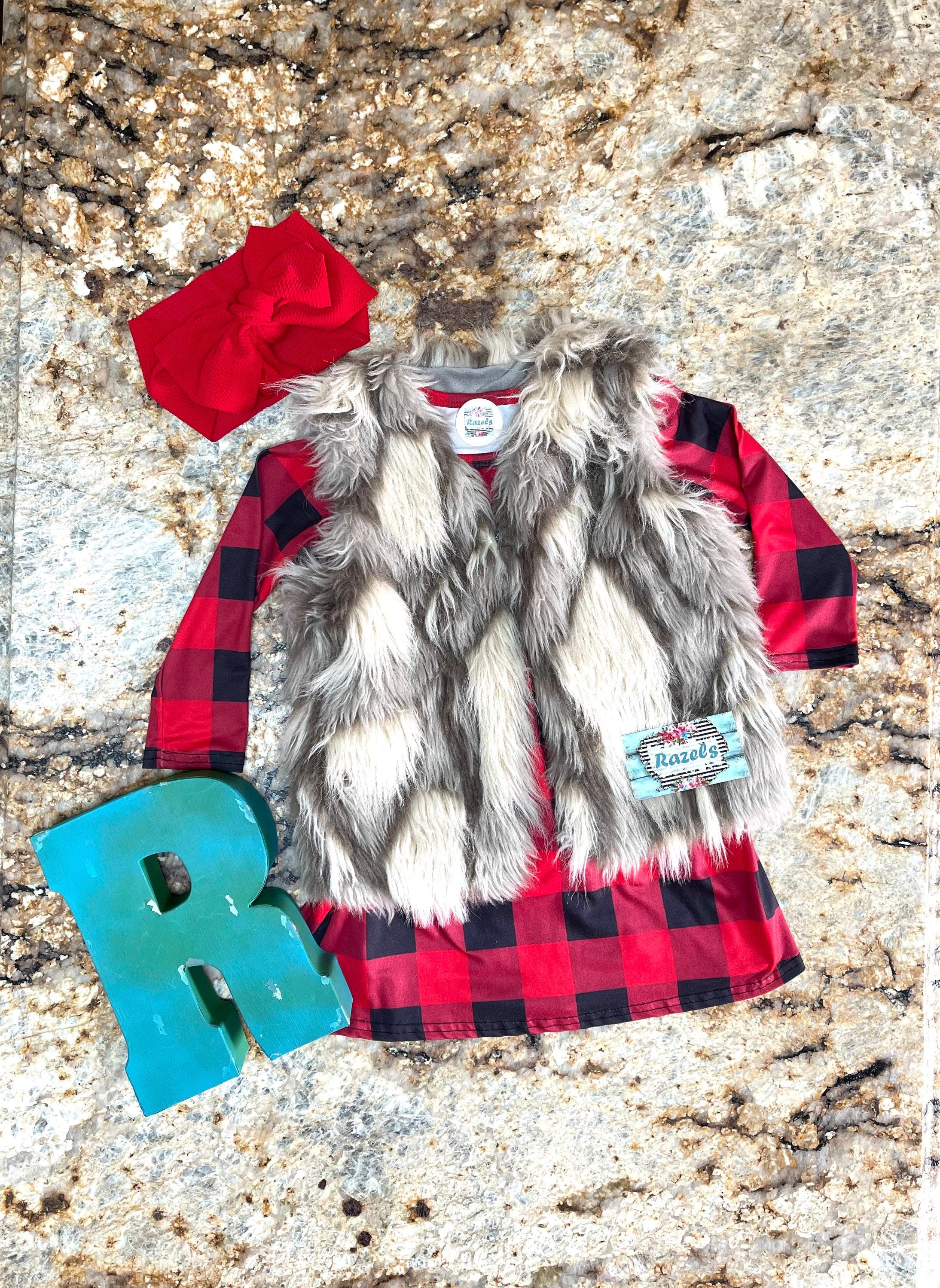 Girls' Red and Black Buffalo Plaid Dress – Holiday Staple | Versatile Western Style Dress -Razels