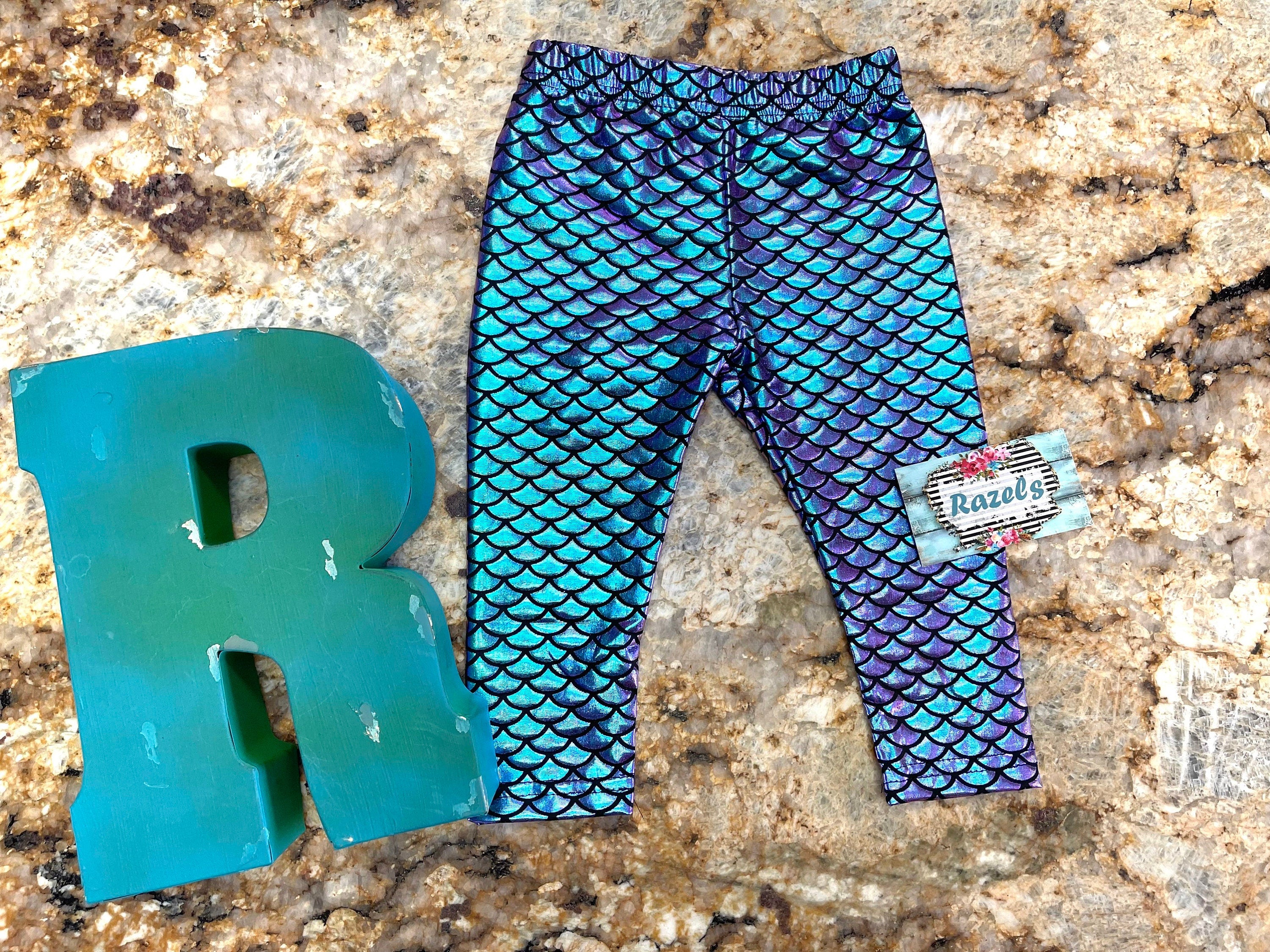 Mermaid Leggings, Purple Turquoise Iridescent Fish Scales