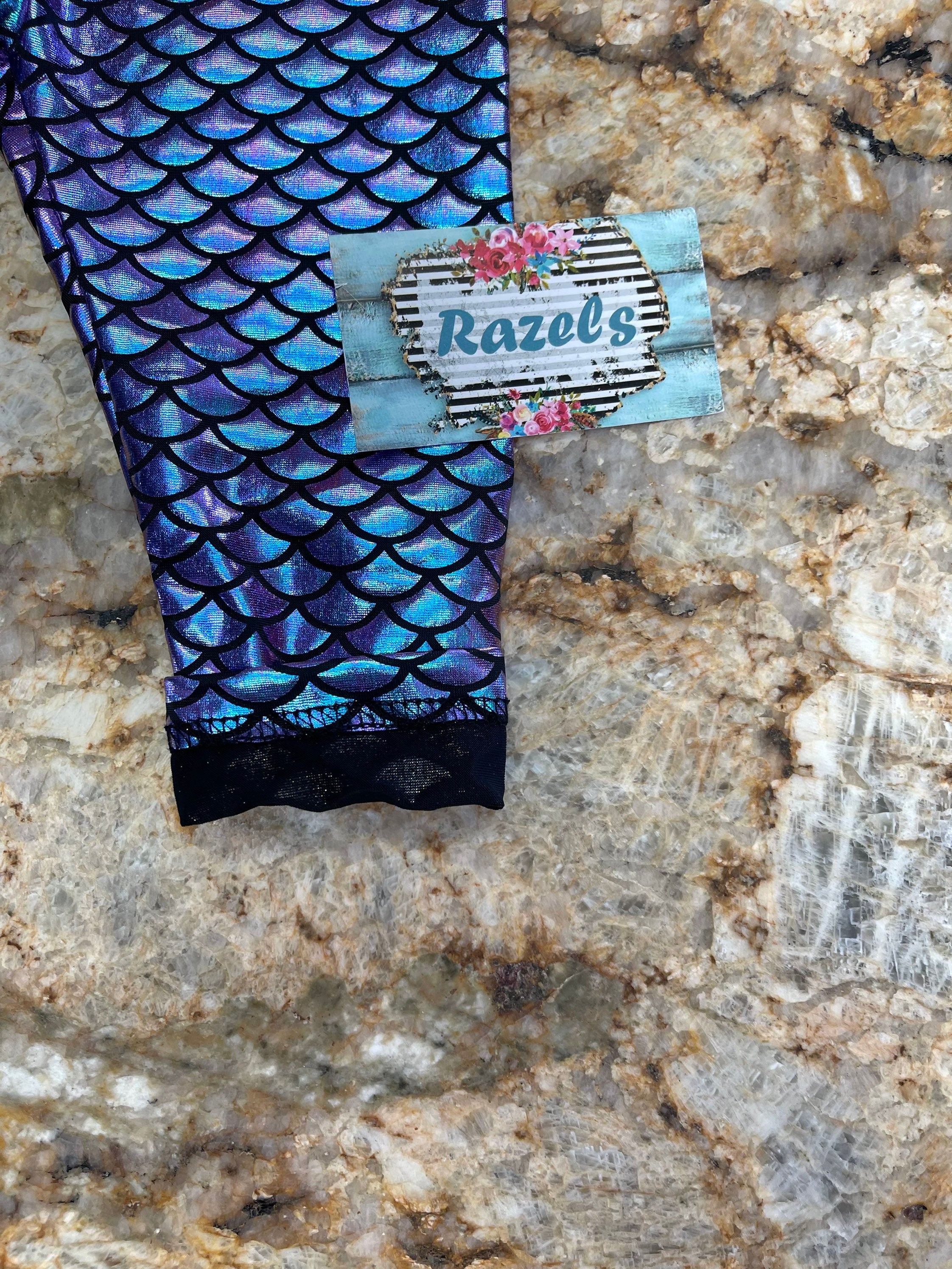 Mermaid Leggings, Purple Turquoise Iridescent Fish Scales
