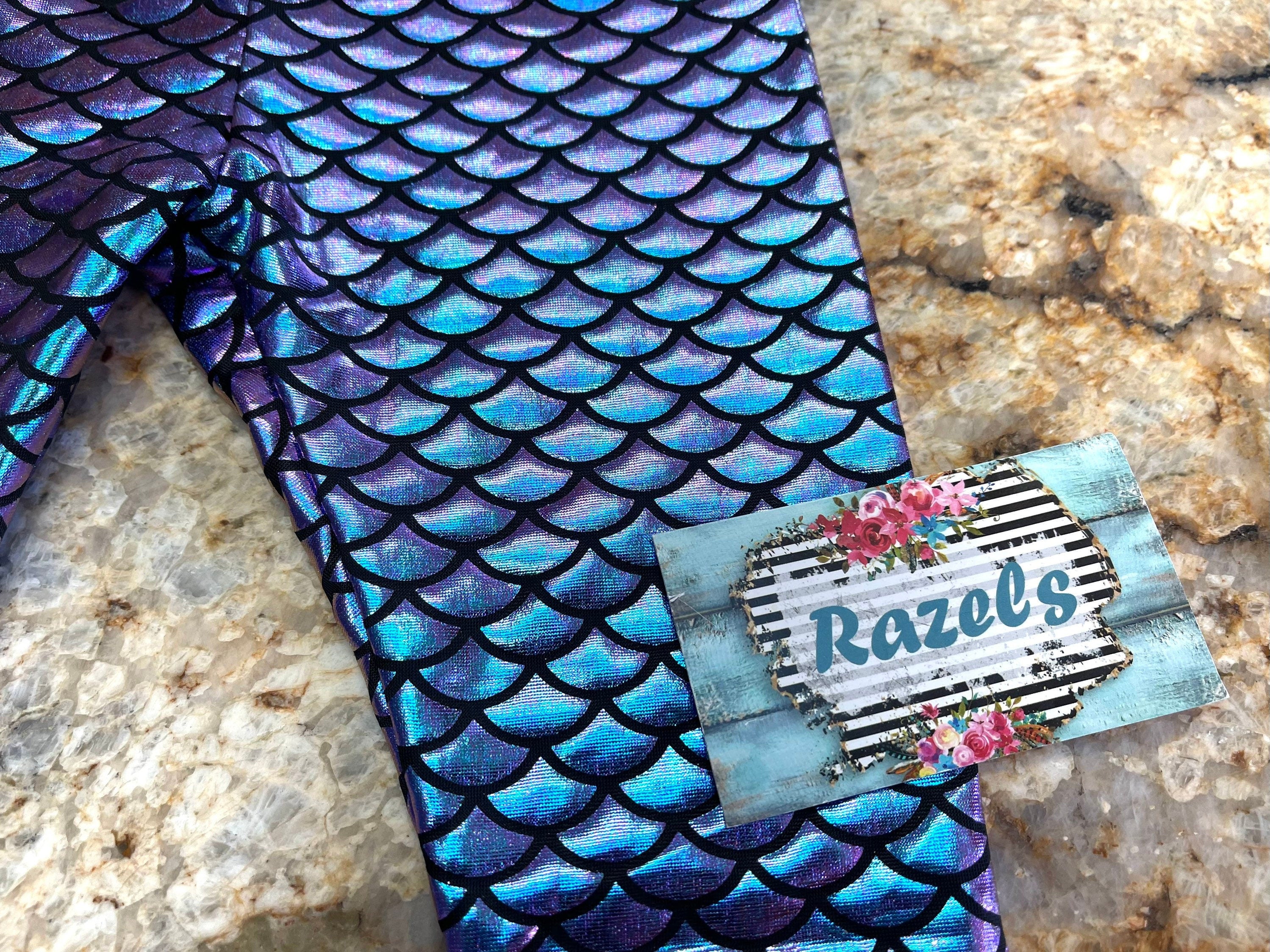 Mermaid Leggings, Purple Turquoise Iridescent Fish Scales