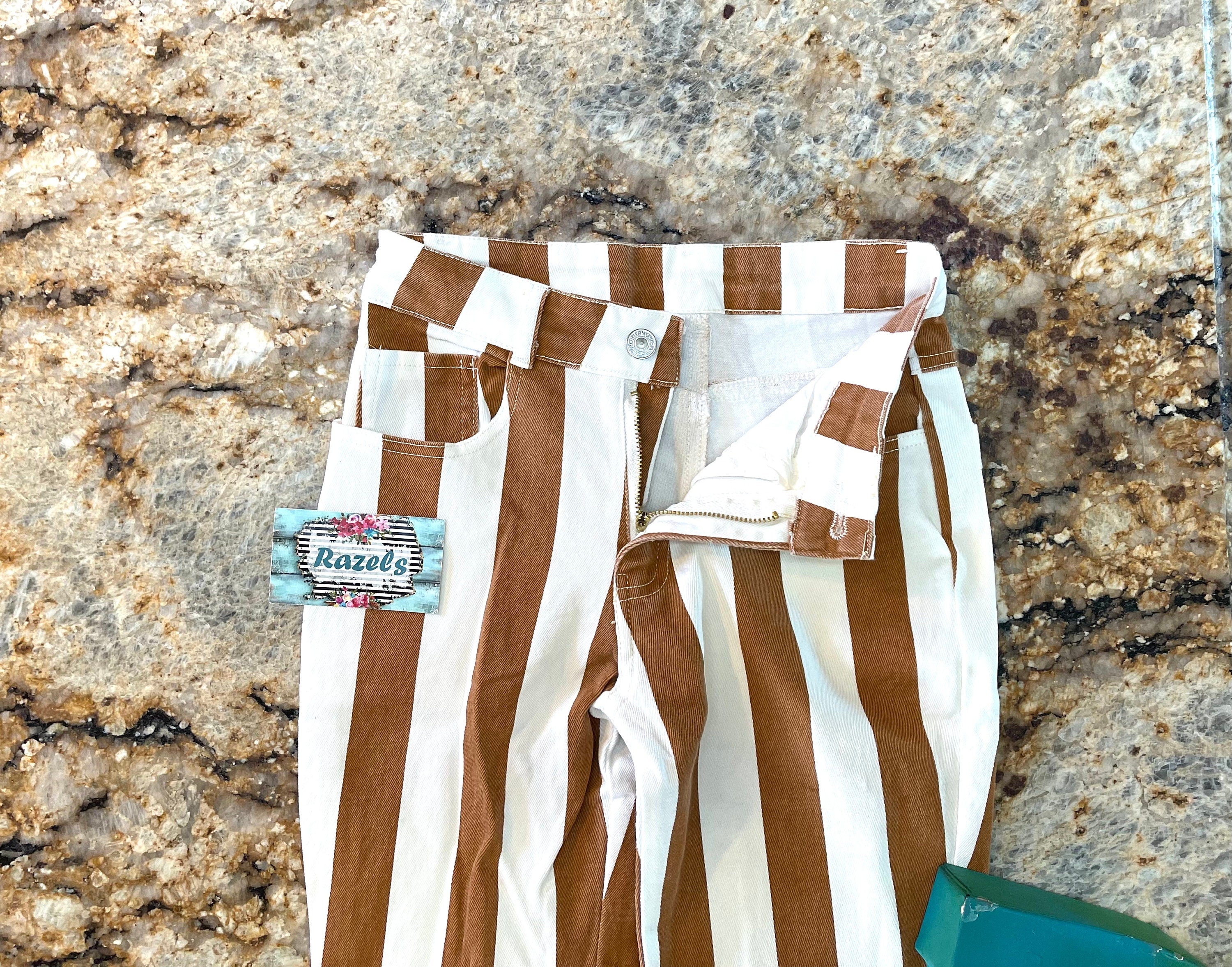 adult STRIPED Bell Bottom Jeans, Boho COWGIRL Frayed Flare Jeans