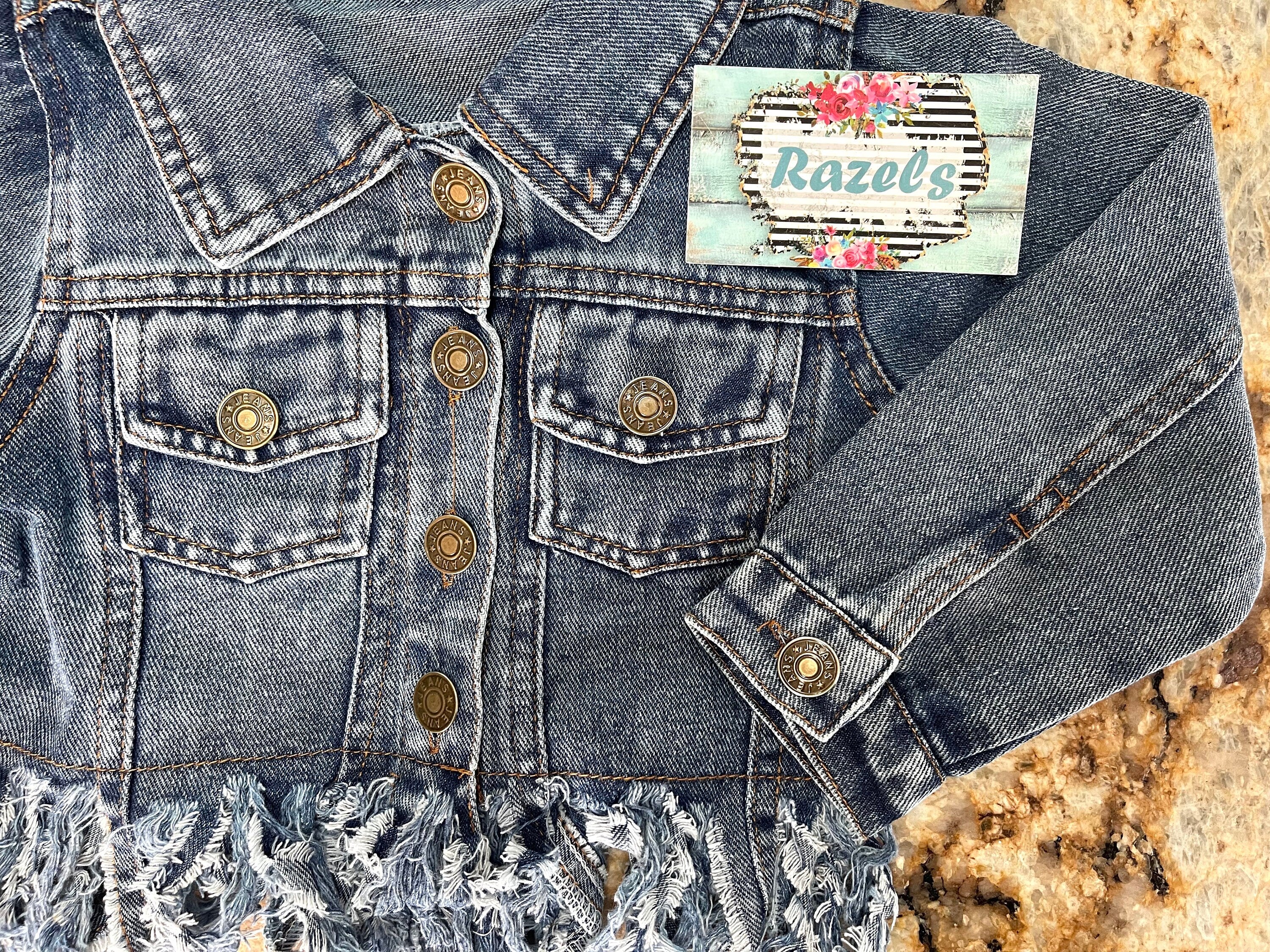 Girls' Fringe Denim Jacket – Distressed Jean Jacket with Fun Fringe Details | Stylish Outerwear for Kids