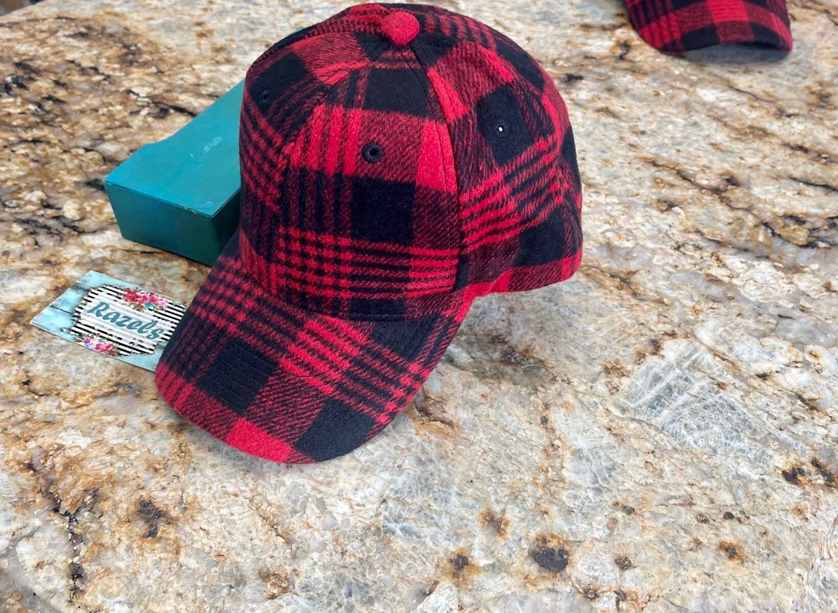 Red & Black Buffalo Plaid Trucker Hat - Cozy Winter Flannel Cap, Christmas Gift -Razels