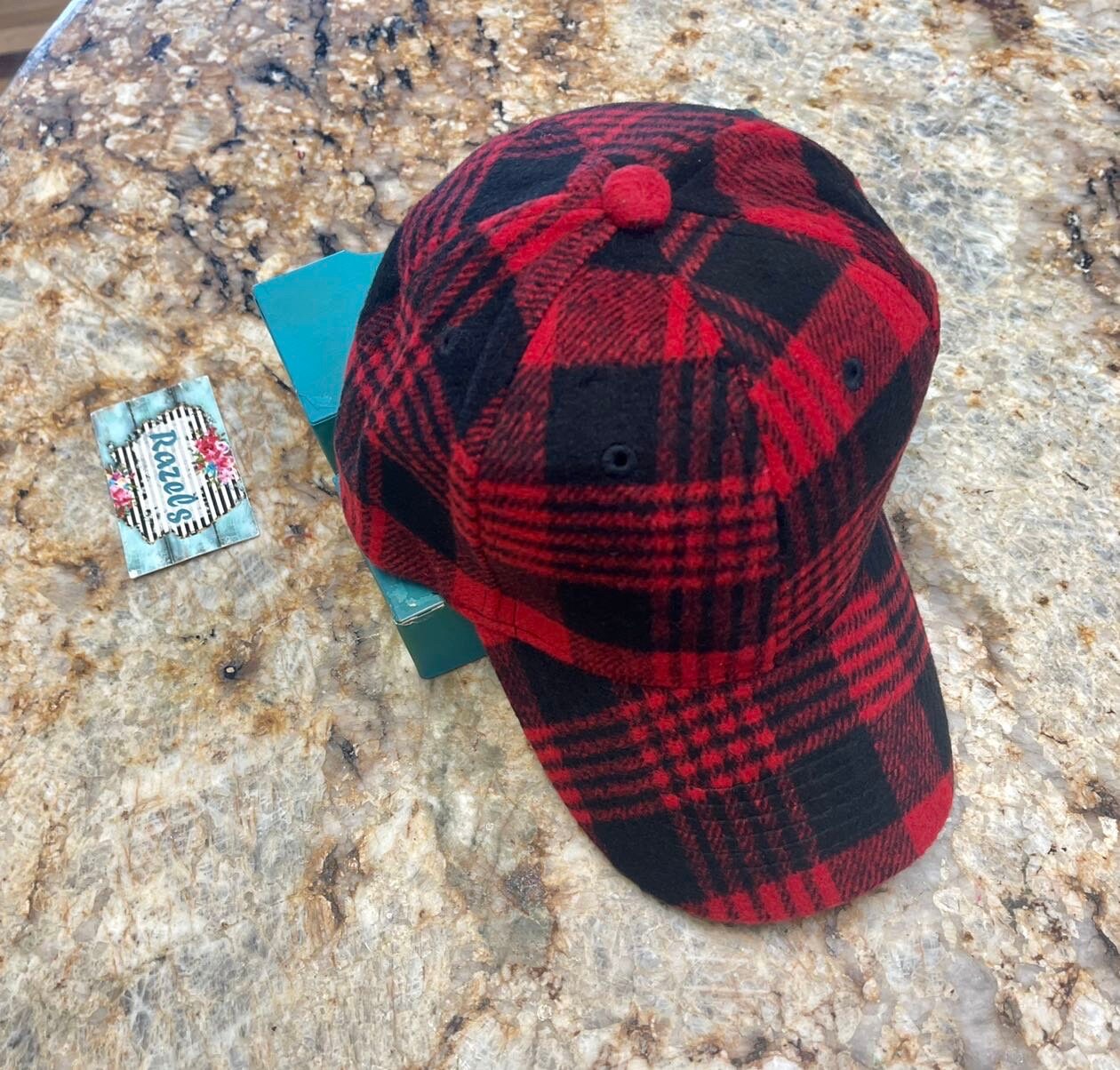 Red & Black Buffalo Plaid Trucker Hat - Cozy Winter Flannel Cap, Christmas Gift -Razels