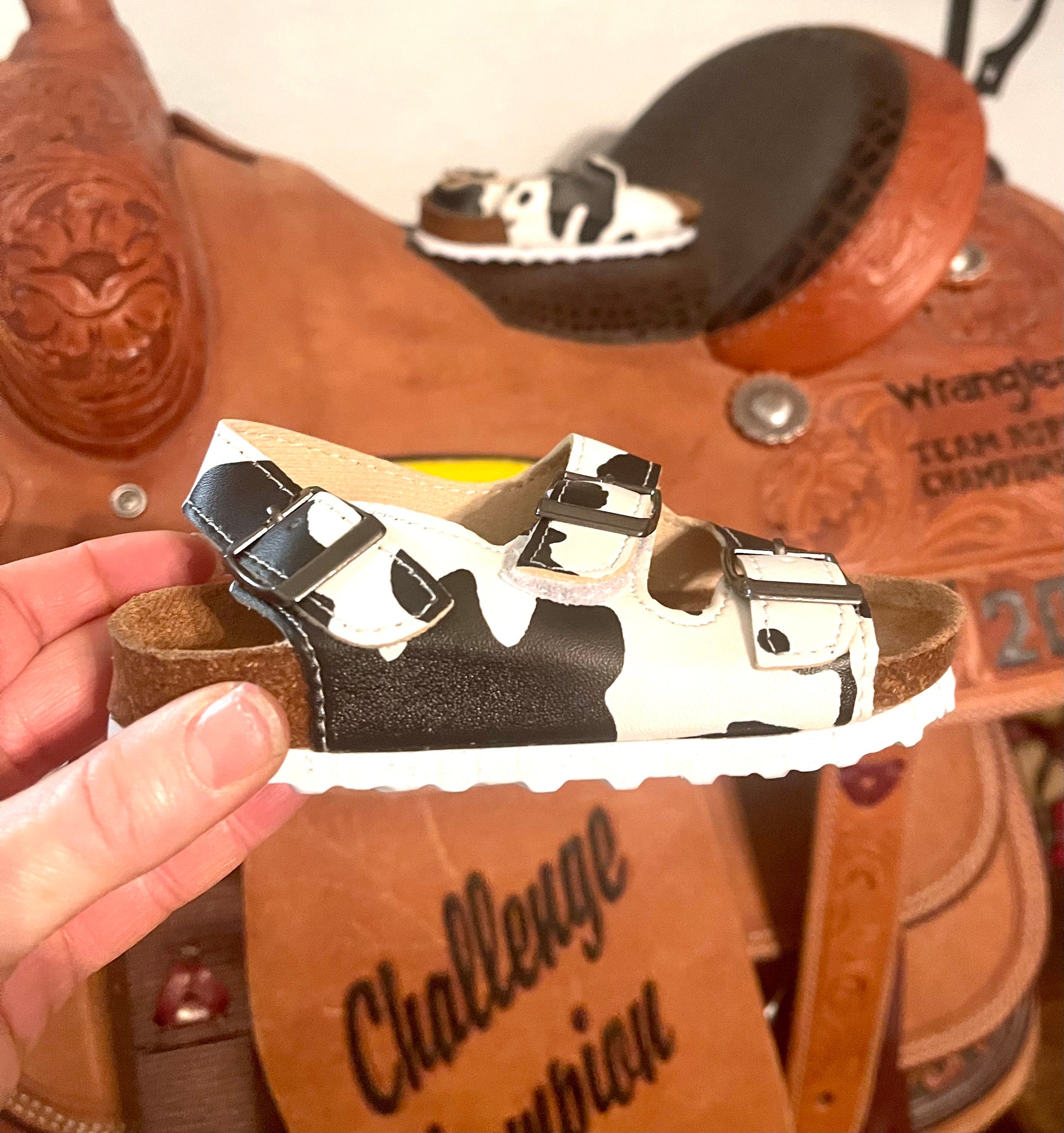 CLEARANCE COW PRINT Sandals, kids Western Cow Cork Sandals Size 12 13 toddler -Razels