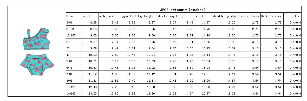 RAZELS SIZE CHART FOR GIRLS 2 PIECE SWIMSUITS