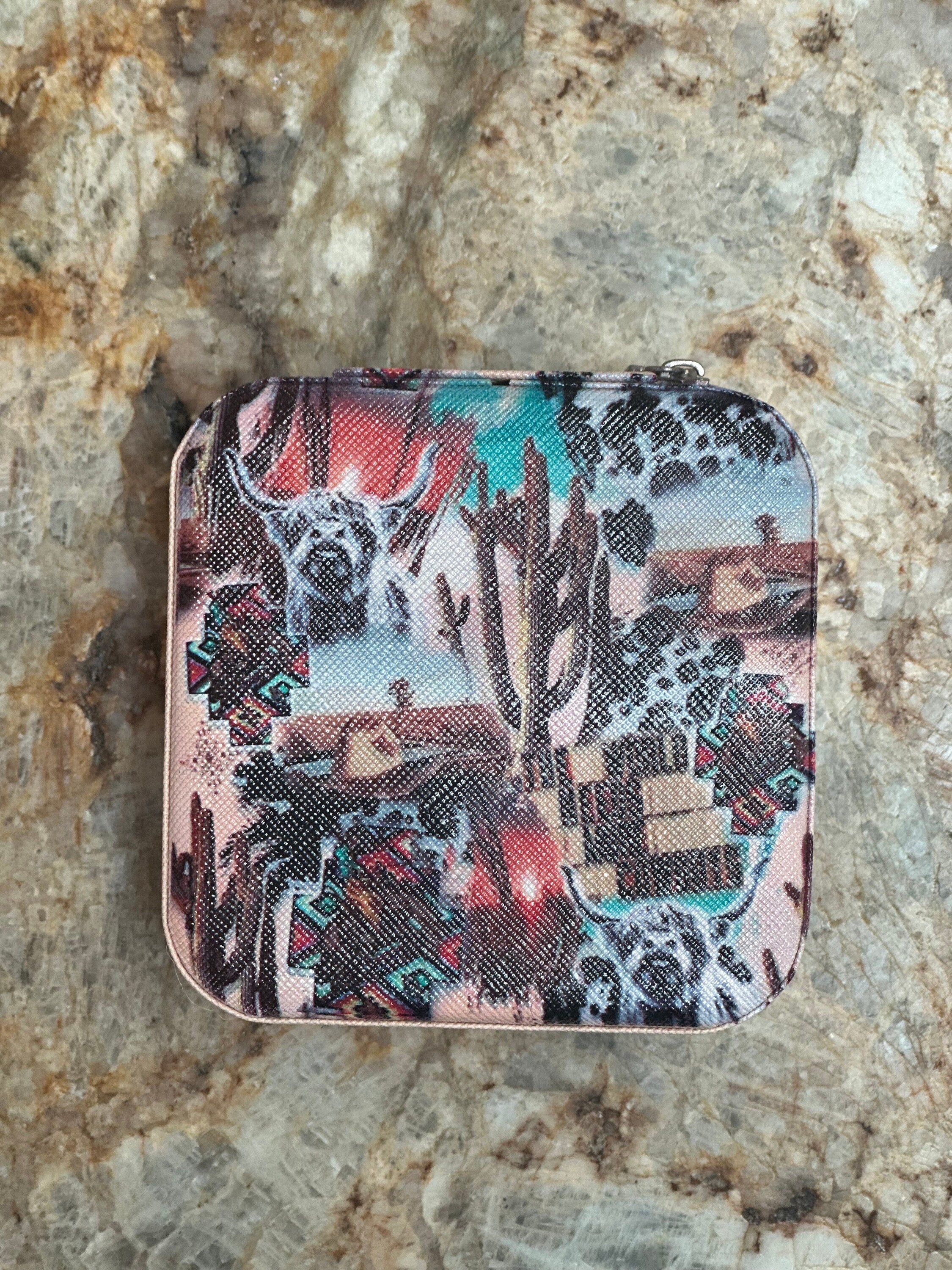 Highland Cow Jewelry Box Skull Cow Travel Jewelry Box Gifts for Cowgirls Western Jewelry Travel Box Cowgirl Mini Jewelry Case