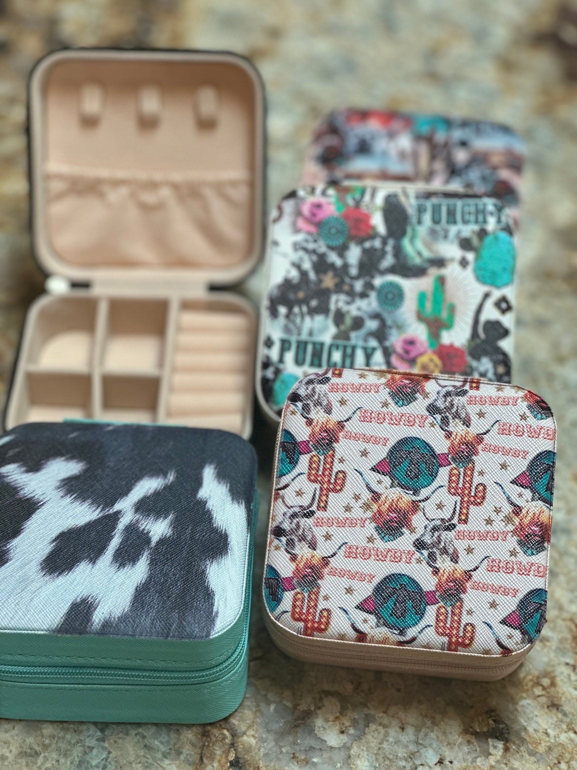 Highland Cow Jewelry Box Skull Cow Travel Jewelry Box Gifts for Cowgirls Western Jewelry Travel Box Cowgirl Mini Jewelry Case