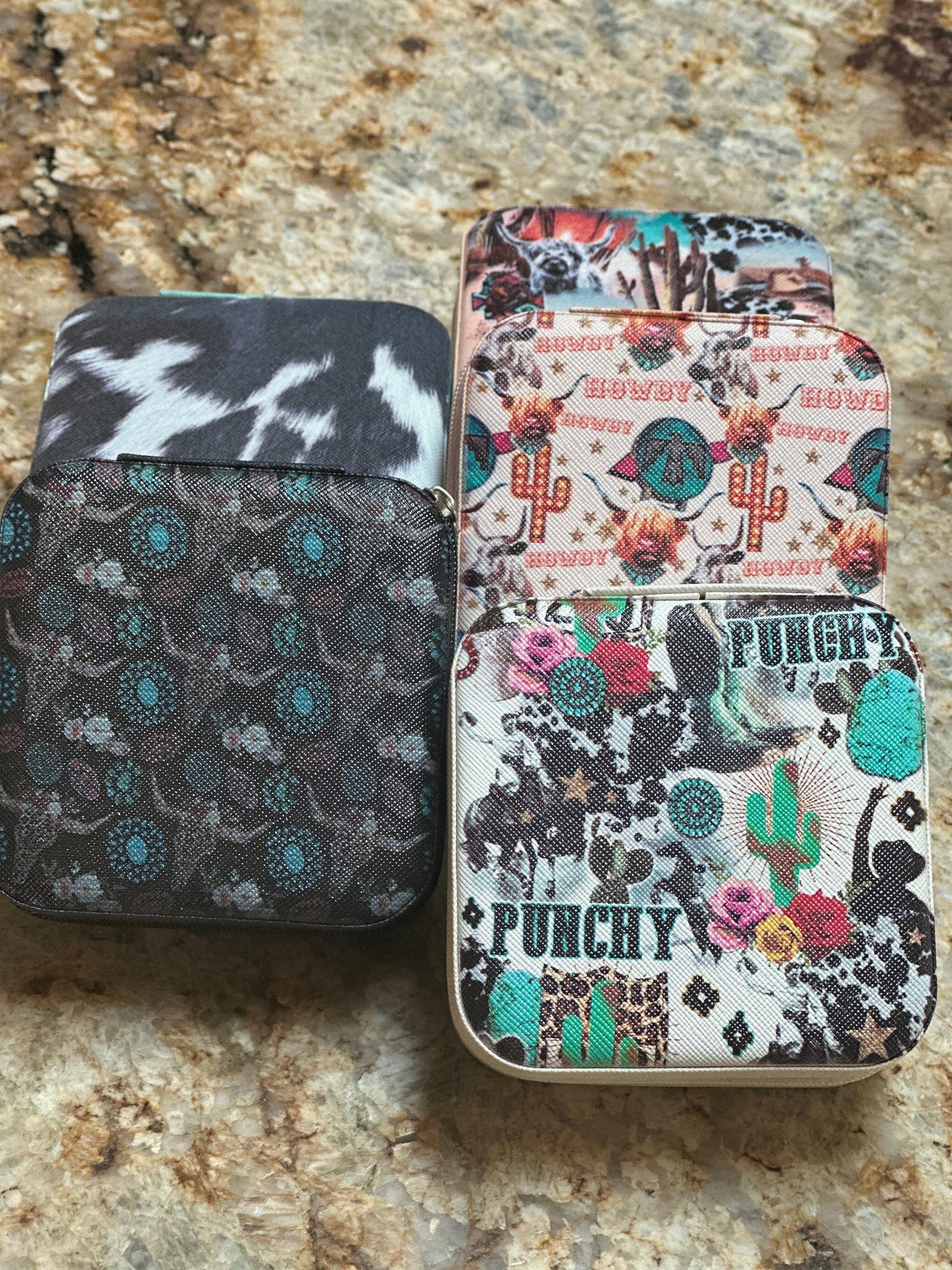 Highland Cow Jewelry Box Skull Cow Travel Jewelry Box Gifts for Cowgirls Western Jewelry Travel Box Cowgirl Mini Jewelry Case