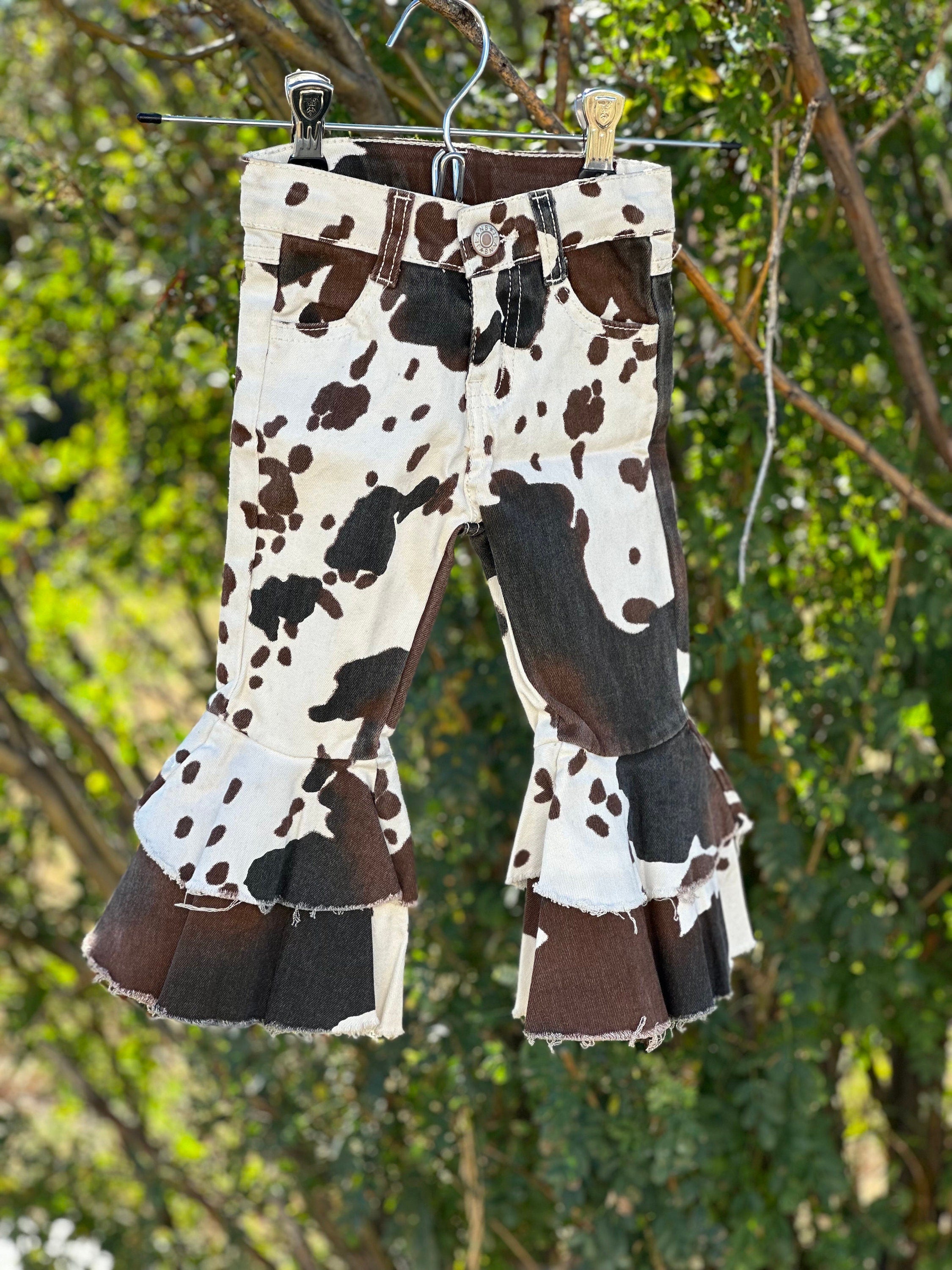 Girls Cowprint Cowgirl Jeans – Girls Western Bell Bottoms | Kids Fall Outfit | Christmas Gift Idea -Razels