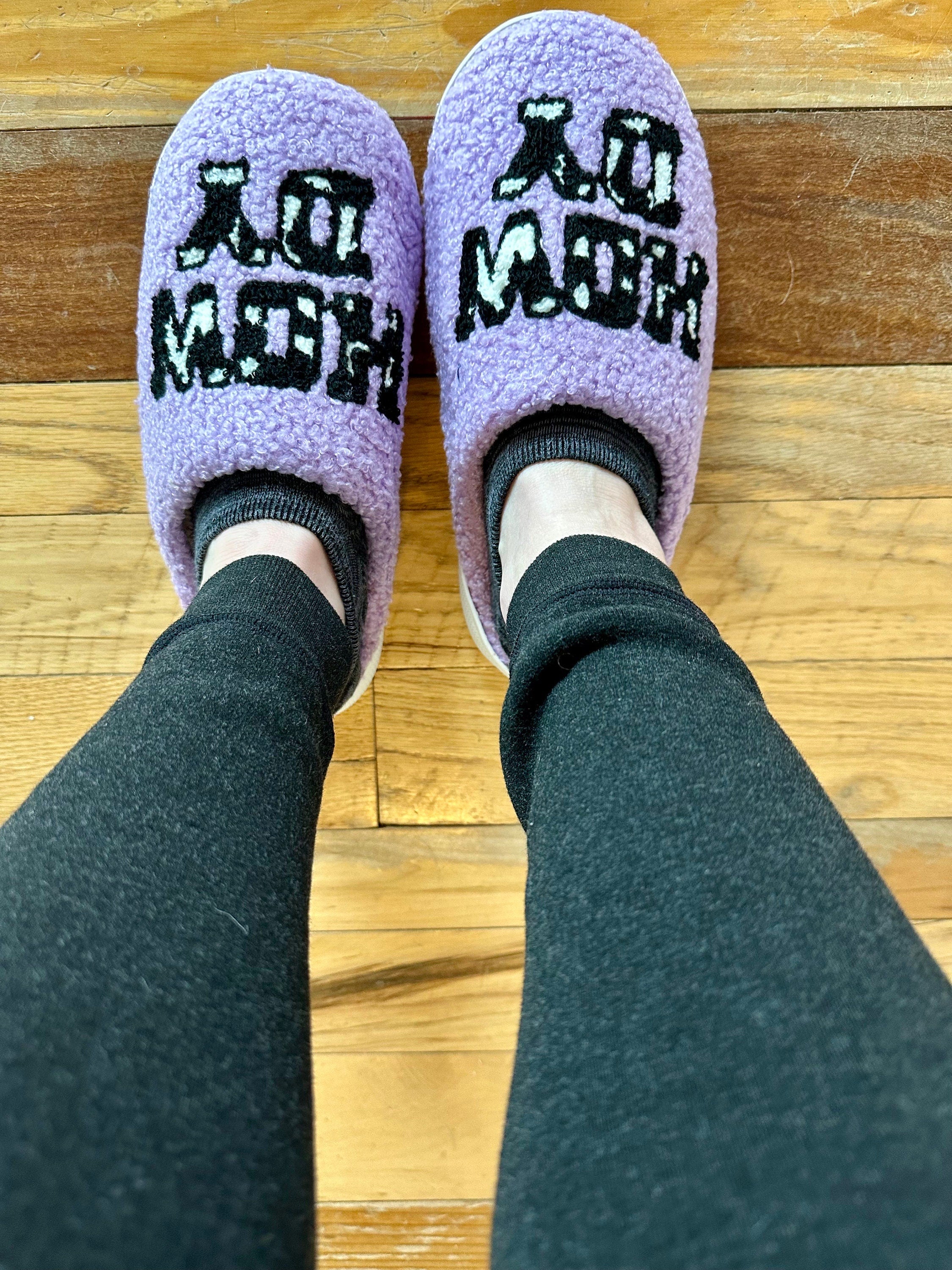 "Howdy Cowgirl Slippers - Western-Inspired Cow Print Slippers, Perfect Gift for Her | Purple 'Howdy' Design"