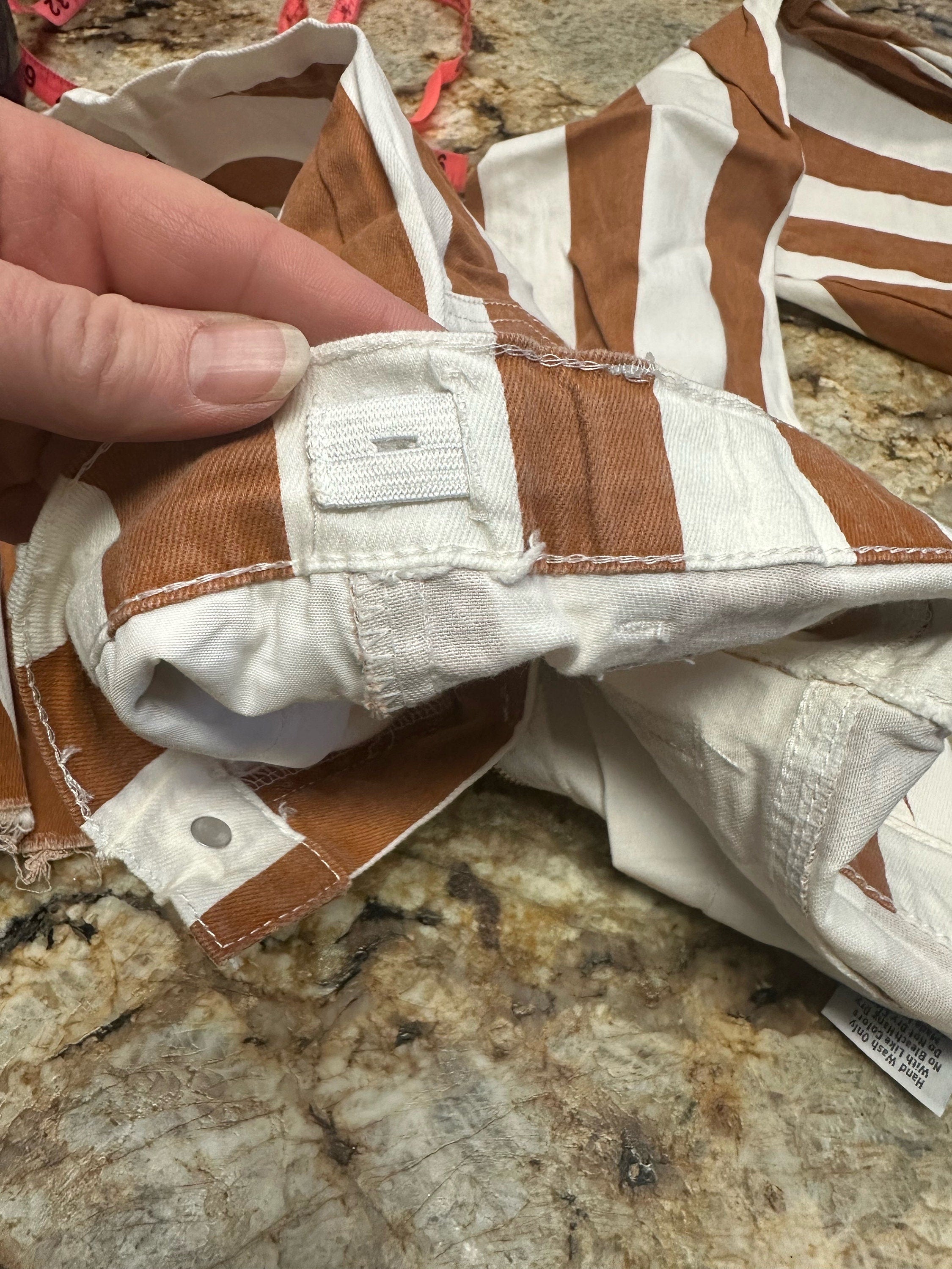 Girls' Striped Bell Bottom Jeans: Stretchy Frayed Denim -Razels